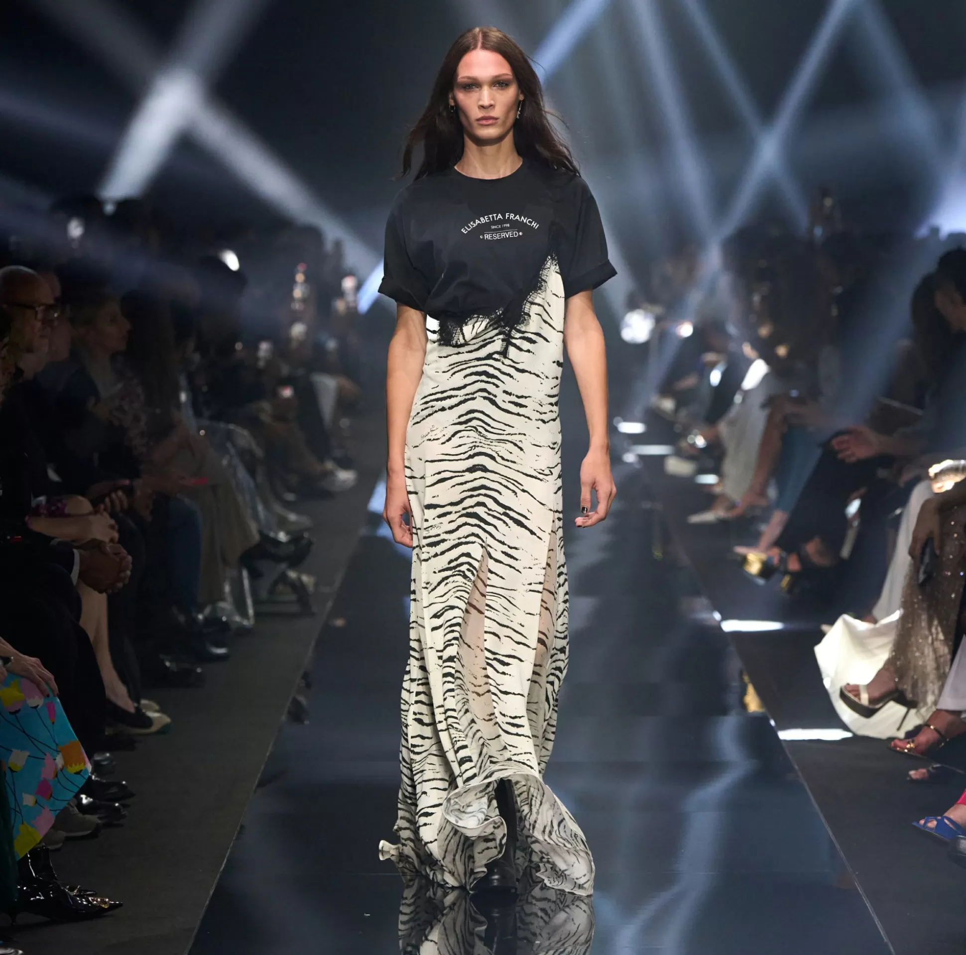 Elisabetta Franchi Abiti^Abito Lungo In Georgette Di Viscosa Stampa Animalier