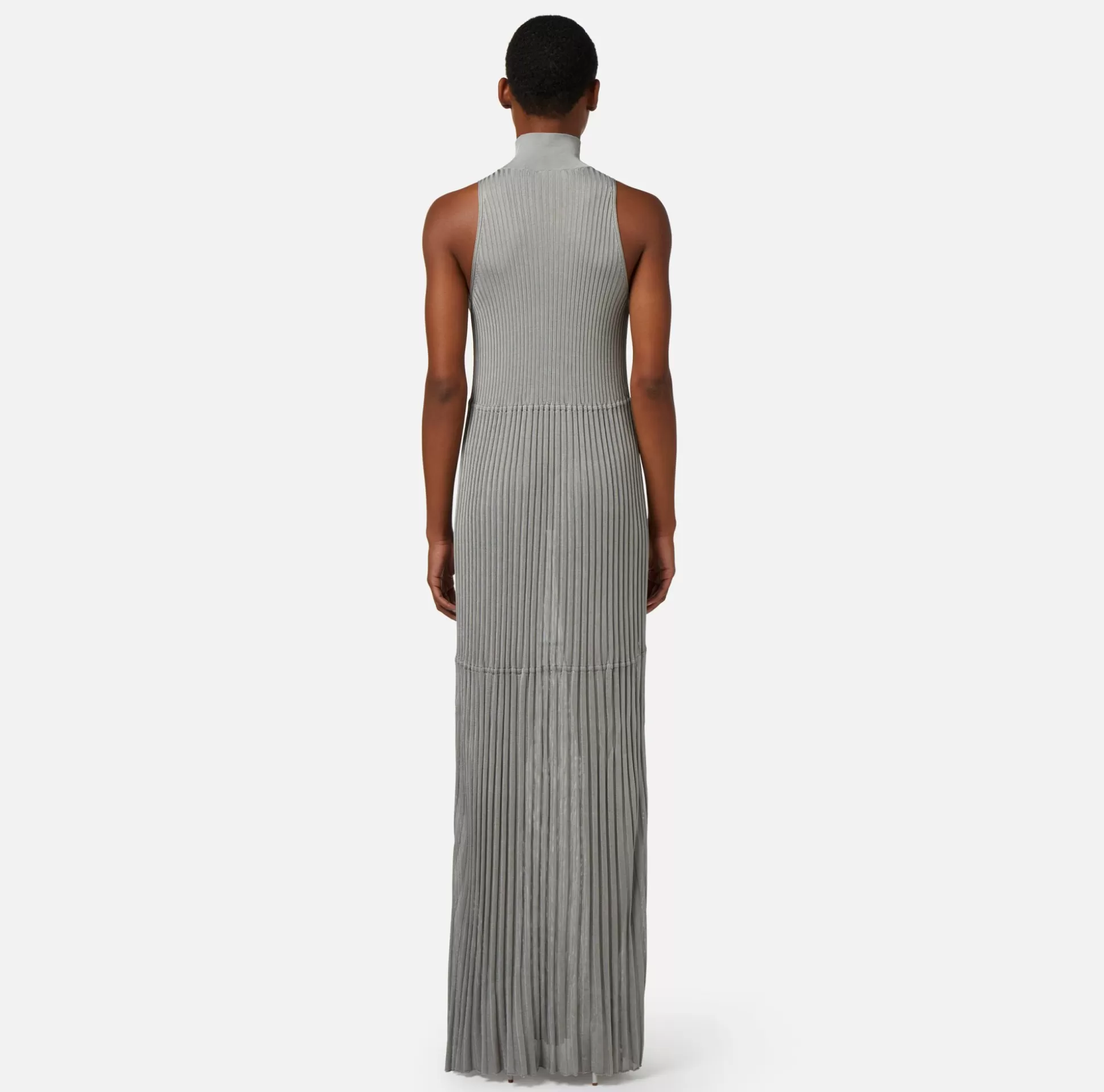Elisabetta Franchi Abiti^Abito Lungo In Viscosa Lucida A Coste Con Scollo All'Americana