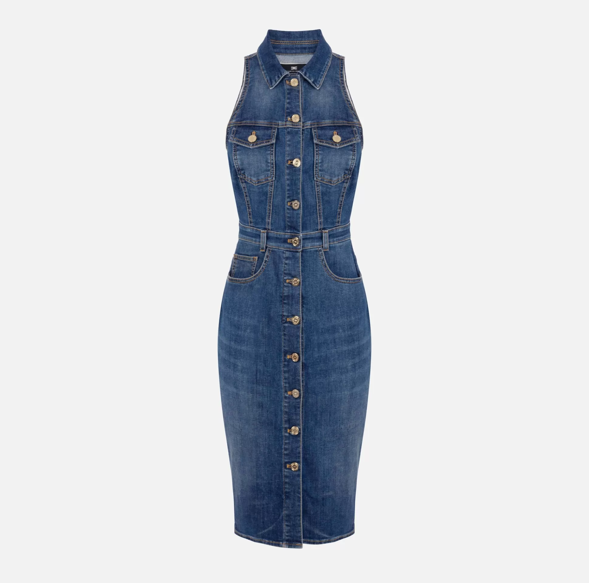 Elisabetta Franchi Abiti^Abito Midi In Denim Con Abbottonatura