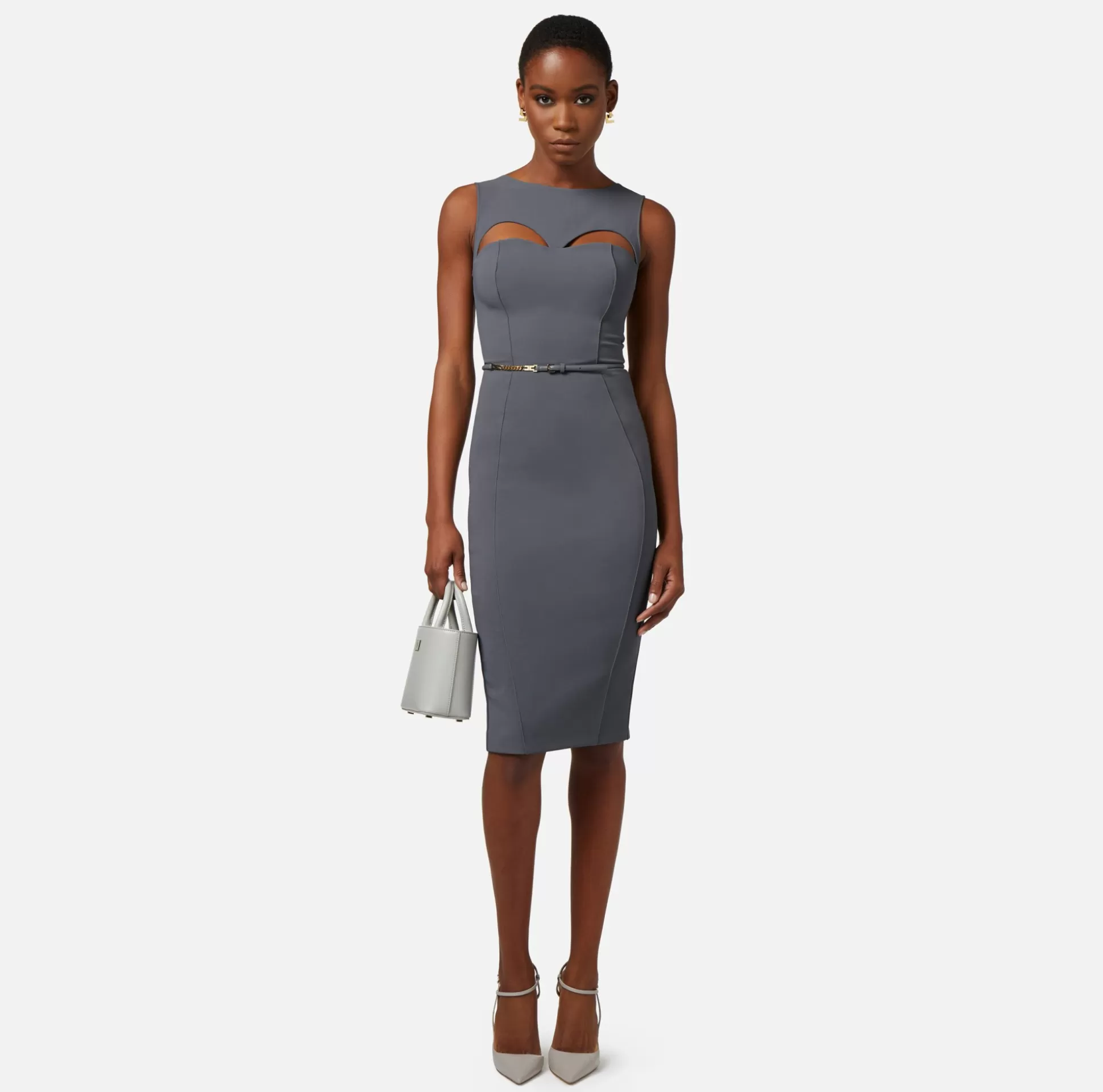 Elisabetta Franchi Abiti^Abito Midi In Tessuto Tecnico Con Cintura E Cut Out