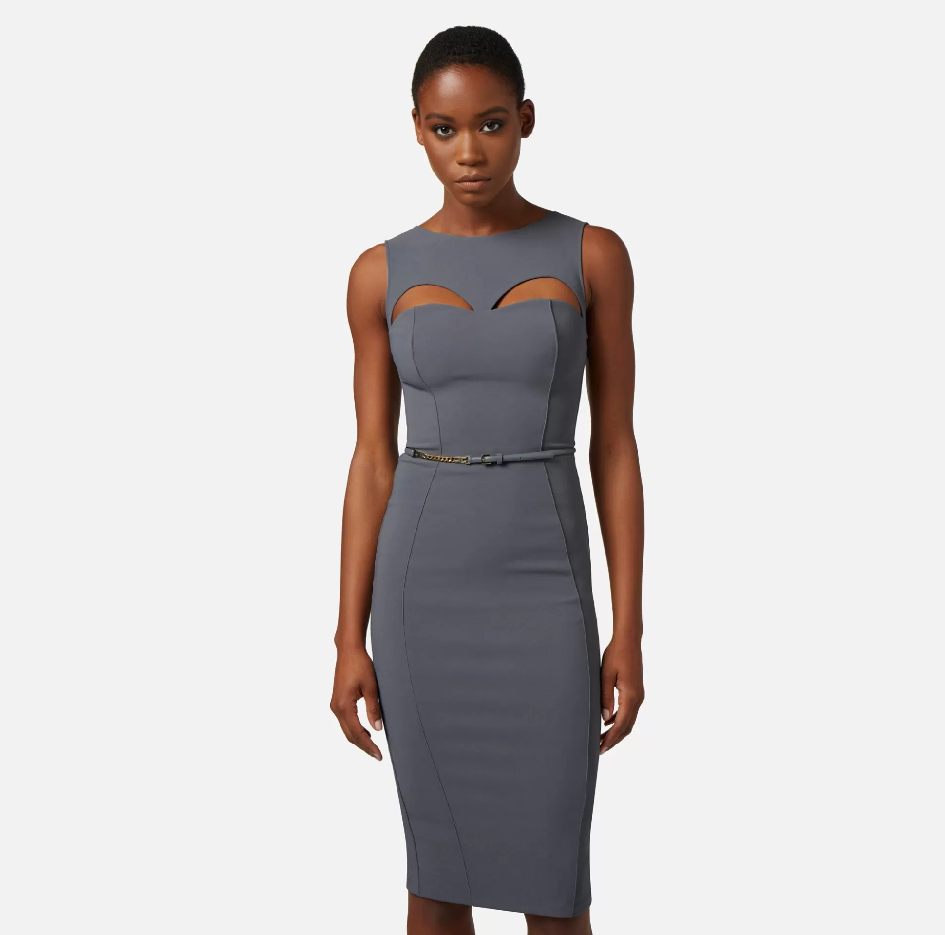 Elisabetta Franchi Abiti^Abito Midi In Tessuto Tecnico Con Cintura E Cut Out