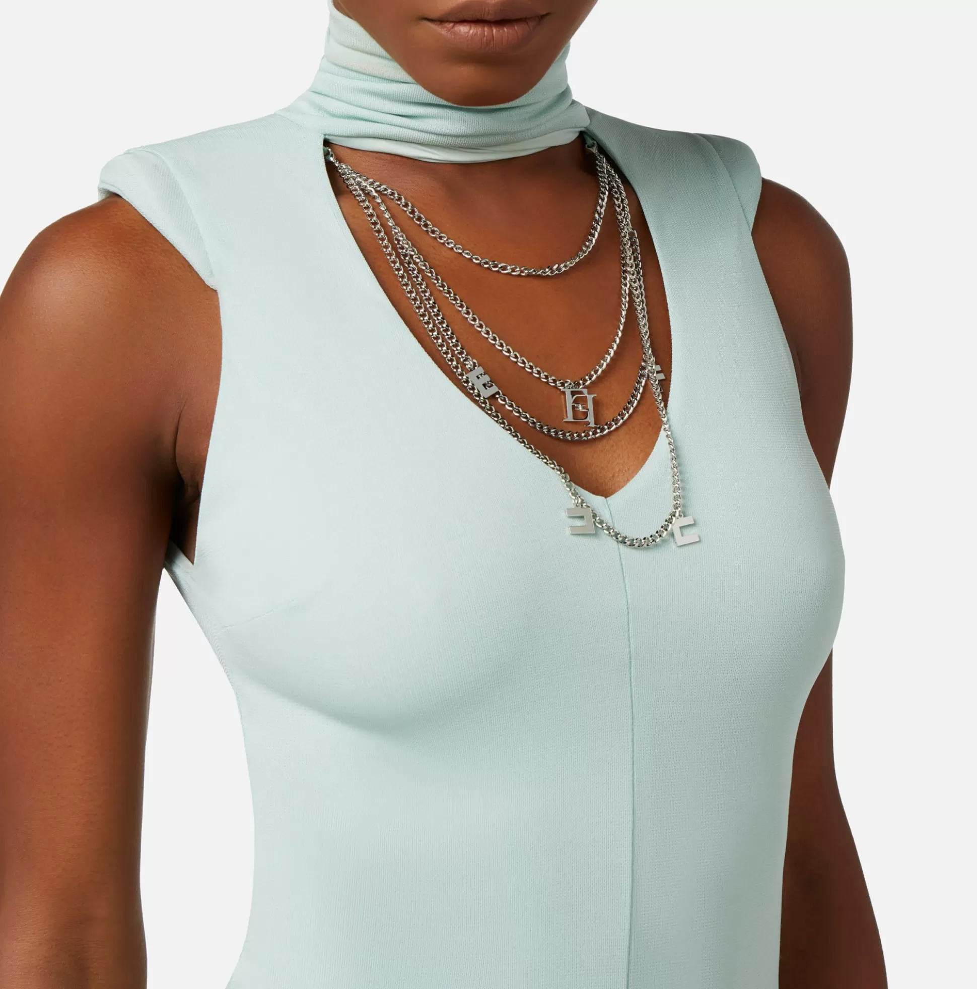 Elisabetta Franchi Abiti^Abito Red Carpet In Jersey Con Cut Out E Collana