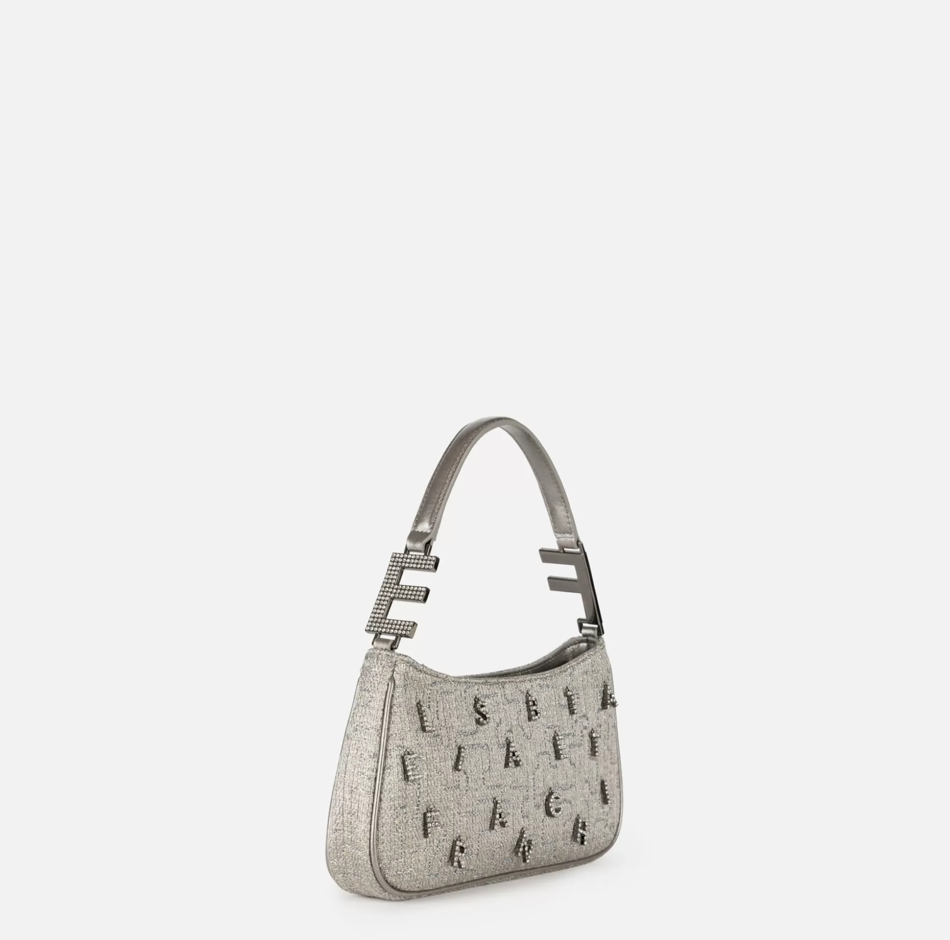 Elisabetta Franchi Borse A Spalla^Borsa A Spalla In Tweed Lurex Con Lettering Di Strass