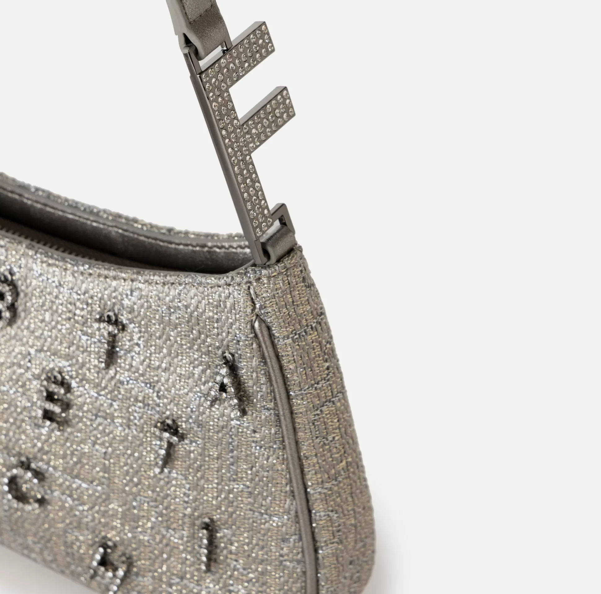 Elisabetta Franchi Borse A Spalla^Borsa A Spalla In Tweed Lurex Con Lettering Di Strass