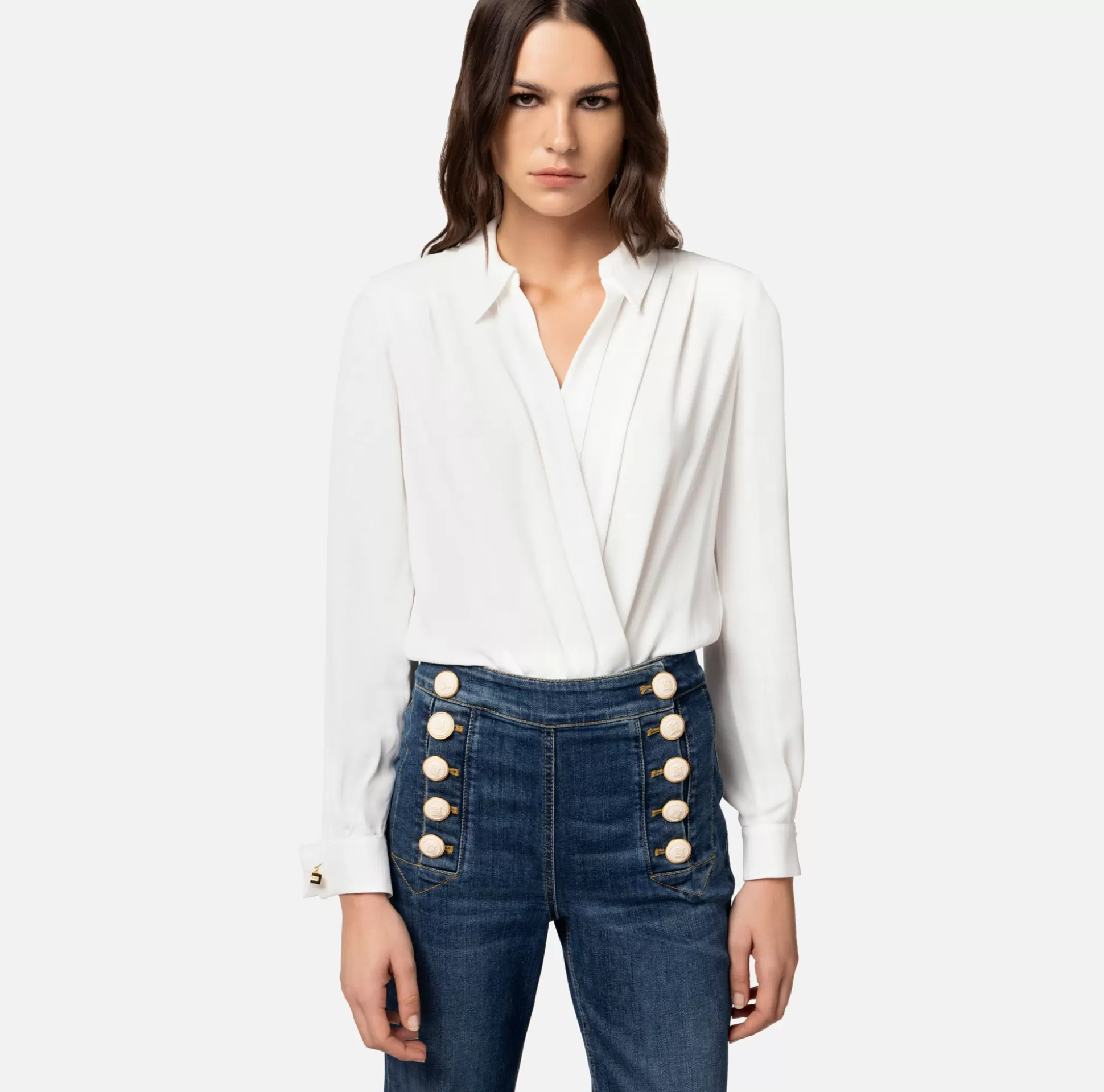 Elisabetta Franchi Top, T-Shirt & Body^Camicia Body Incrociata In Georgette Di Viscosa Con Gemello