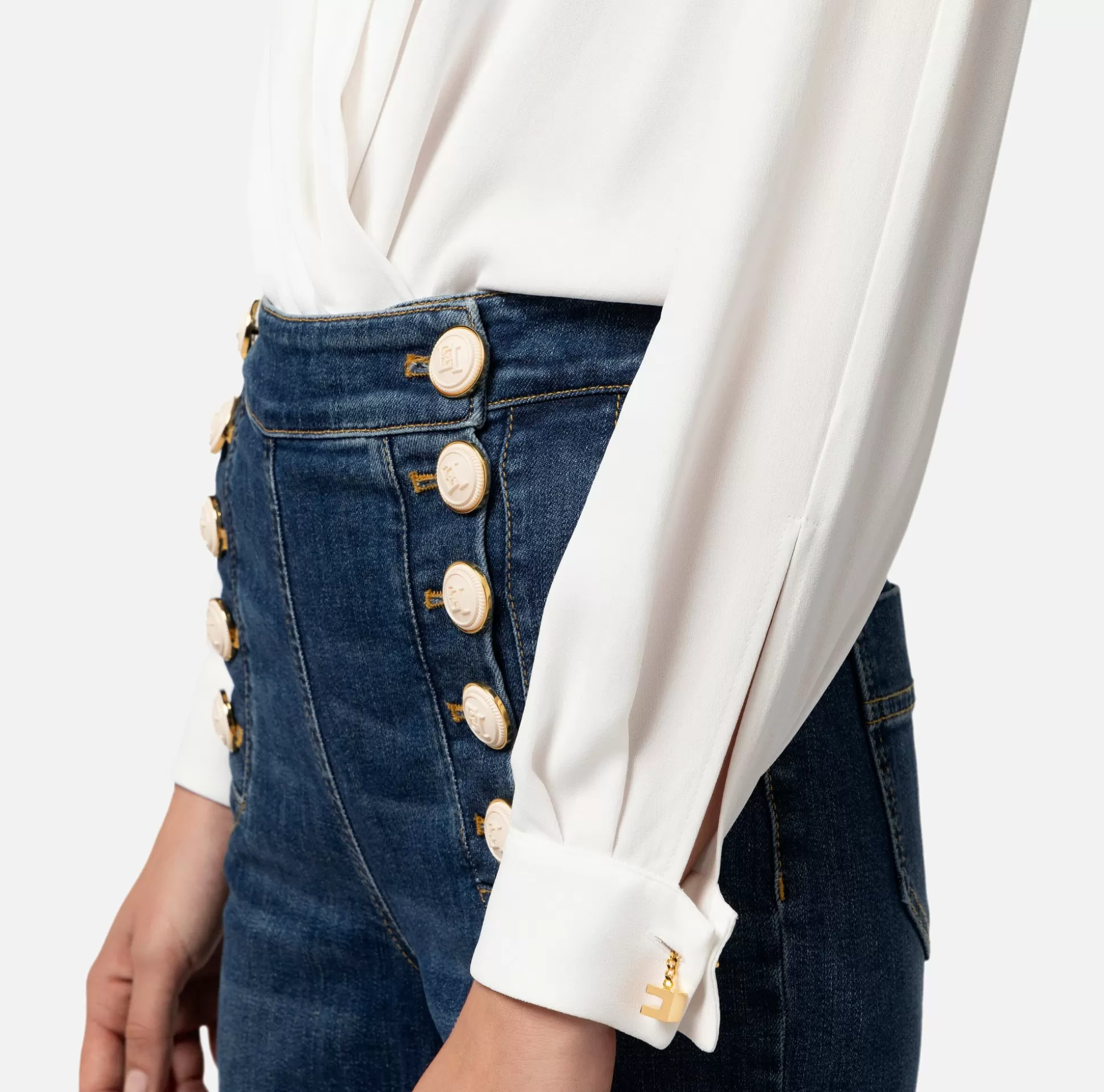 Elisabetta Franchi Top, T-Shirt & Body^Camicia Body Incrociata In Georgette Di Viscosa Con Gemello