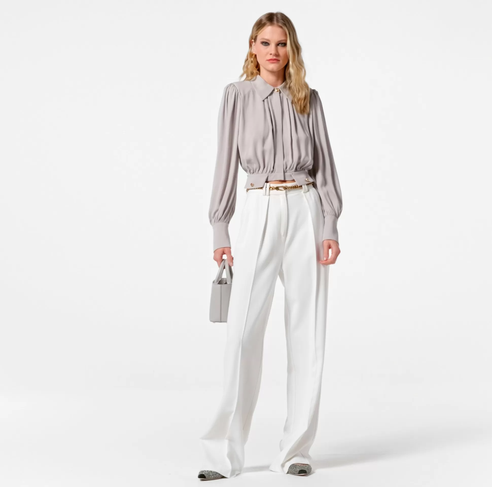 Elisabetta Franchi Camicie E Bluse^Camicia Cropped In Georgette Di Viscosa