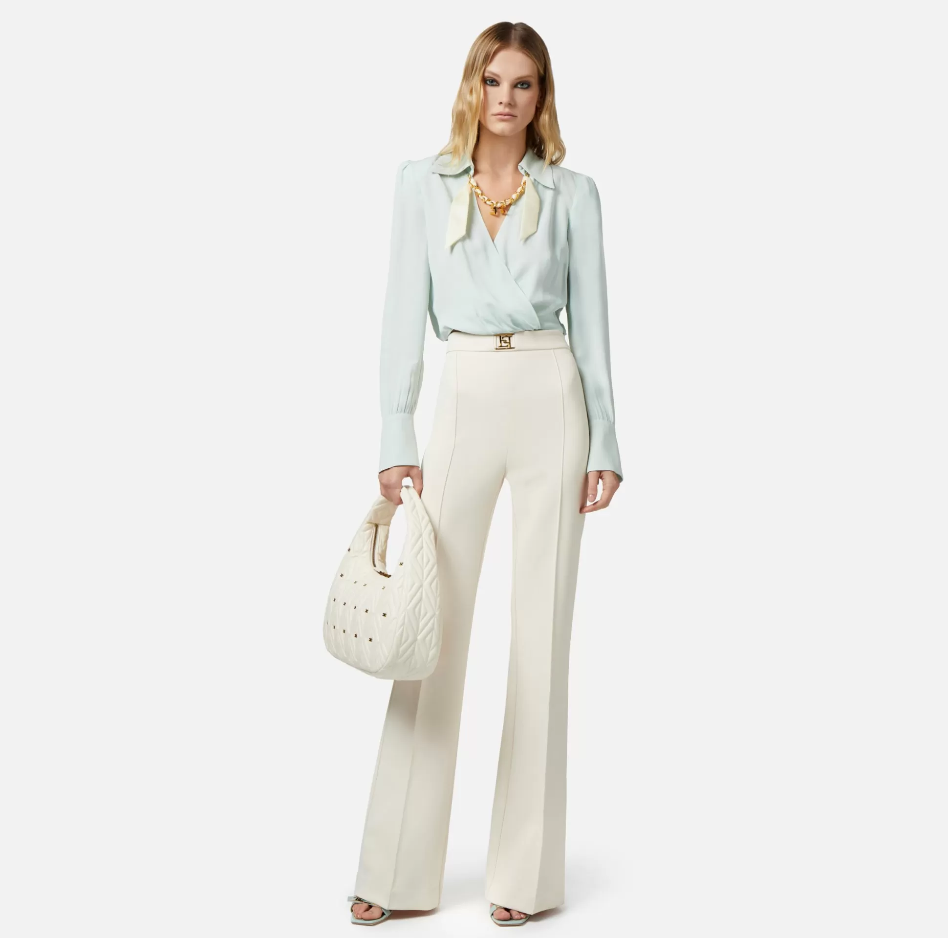Elisabetta Franchi Camicie E Bluse^Camicia Cropped In Georgette Di Viscosa Con Catena Foulard