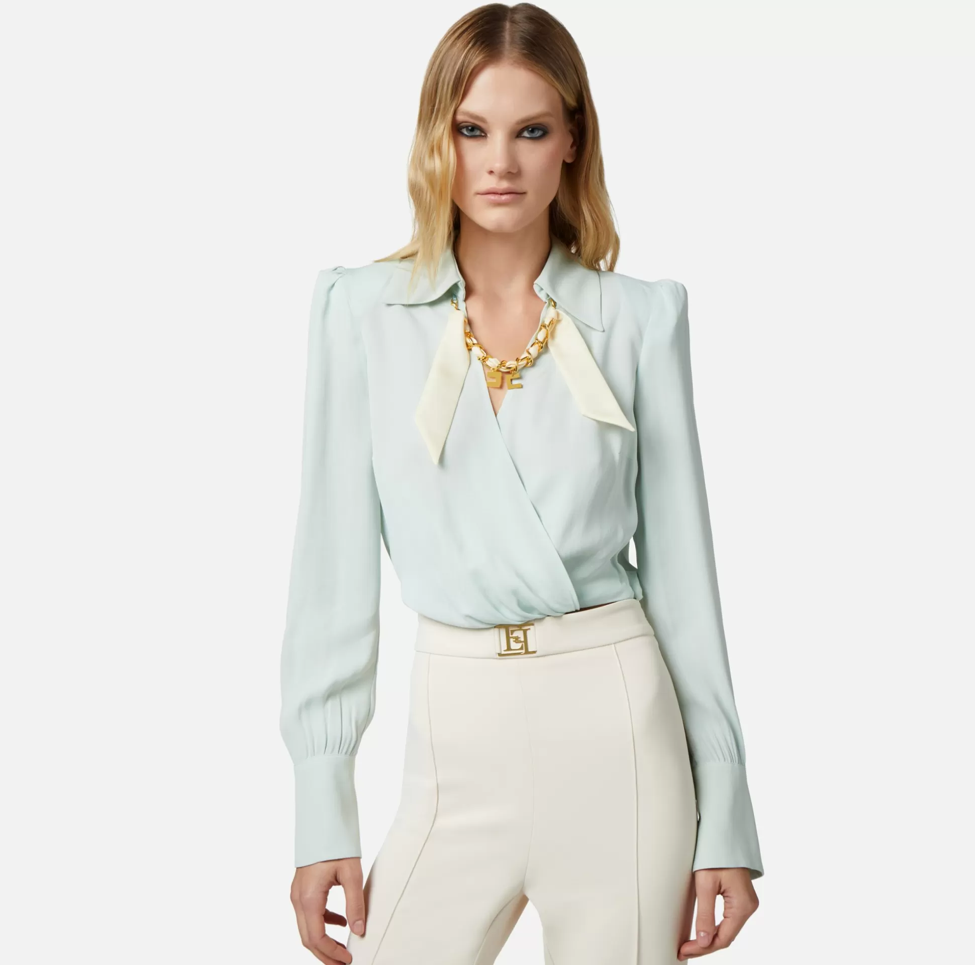 Elisabetta Franchi Camicie E Bluse^Camicia Cropped In Georgette Di Viscosa Con Catena Foulard