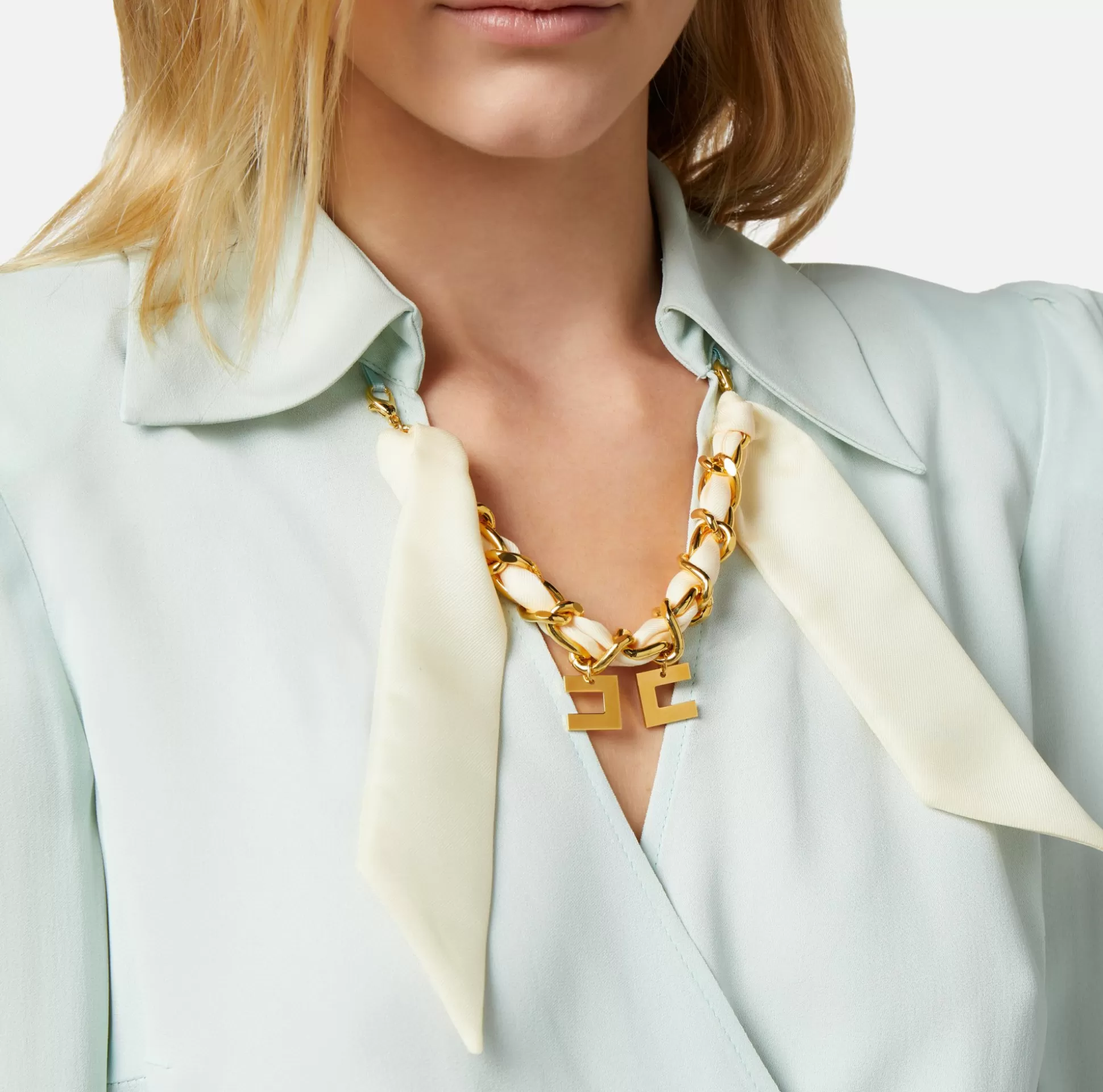 Elisabetta Franchi Camicie E Bluse^Camicia Cropped In Georgette Di Viscosa Con Catena Foulard