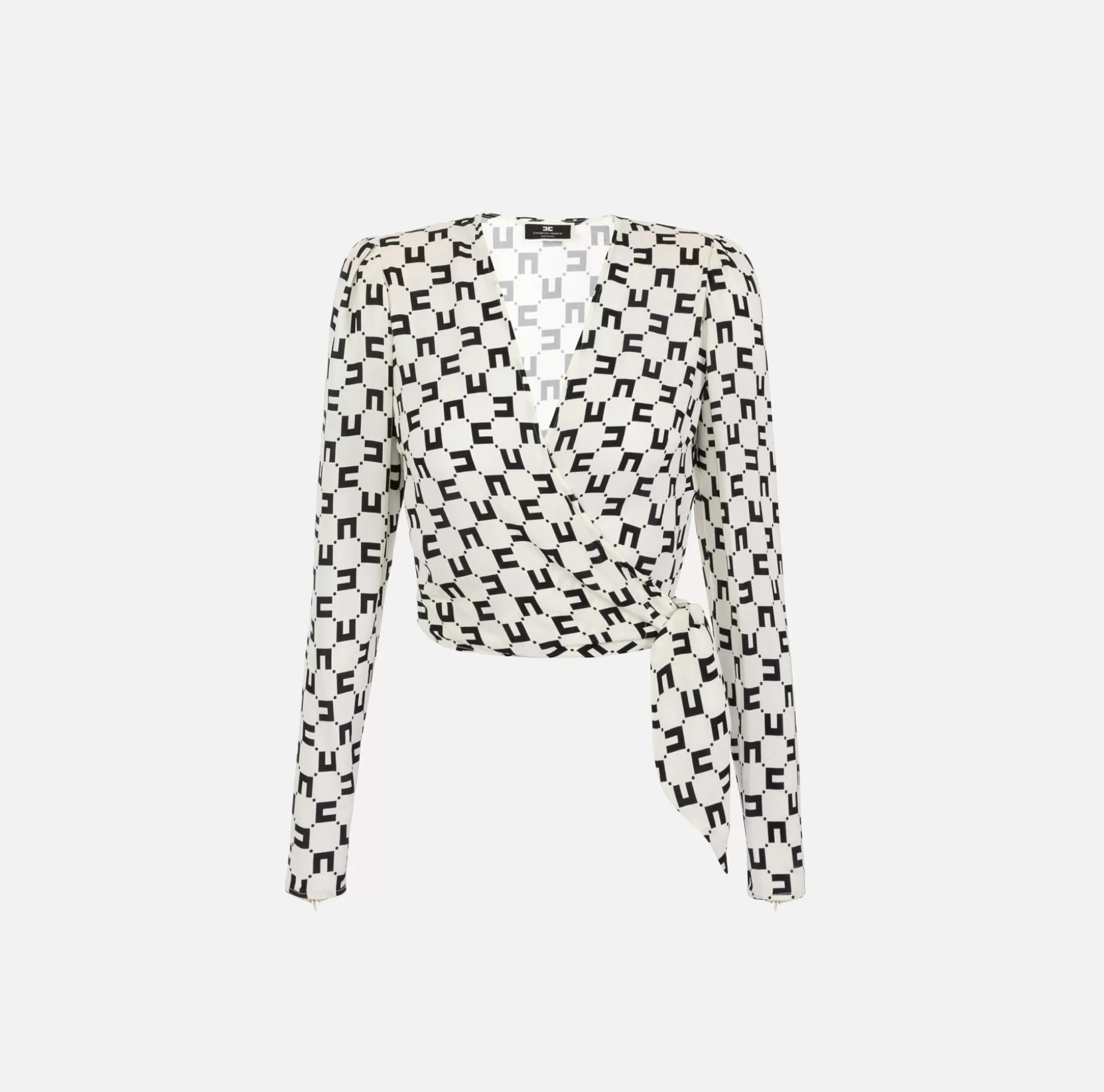 Elisabetta Franchi Camicie E Bluse^Camicia Cropped In Georgette Di Viscosa Stampa Logo Con Nodo