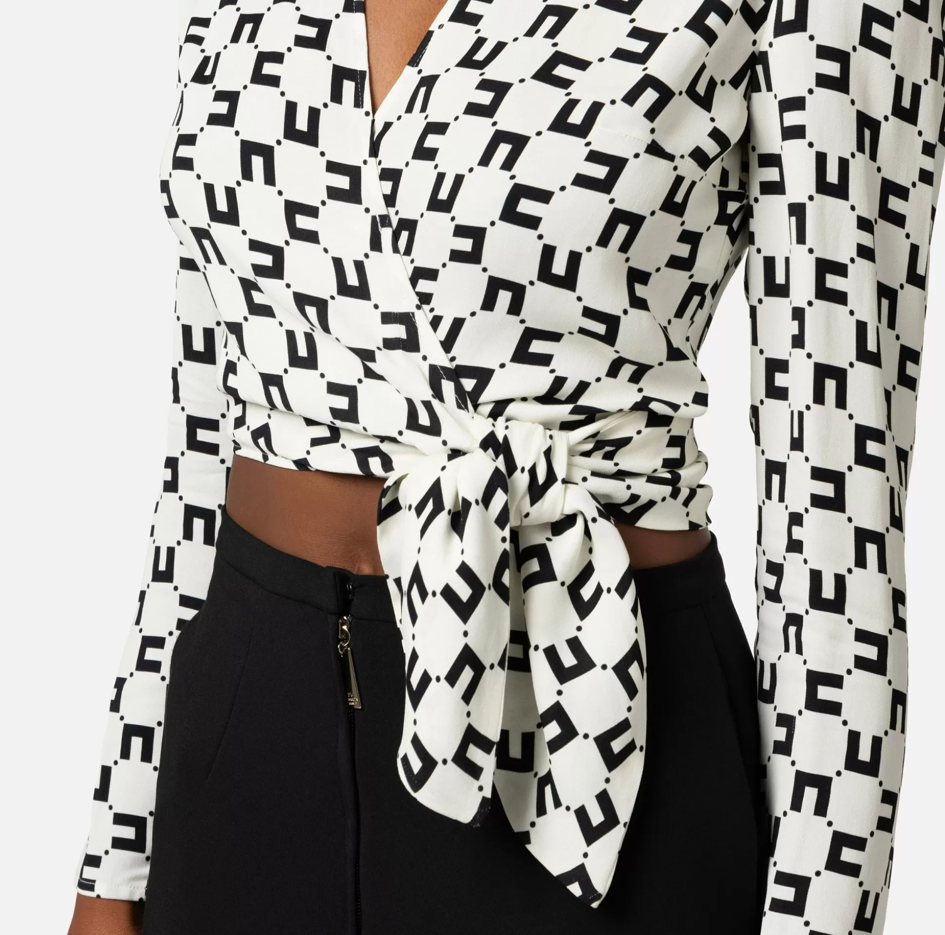Elisabetta Franchi Camicie E Bluse^Camicia Cropped In Georgette Di Viscosa Stampa Logo Con Nodo