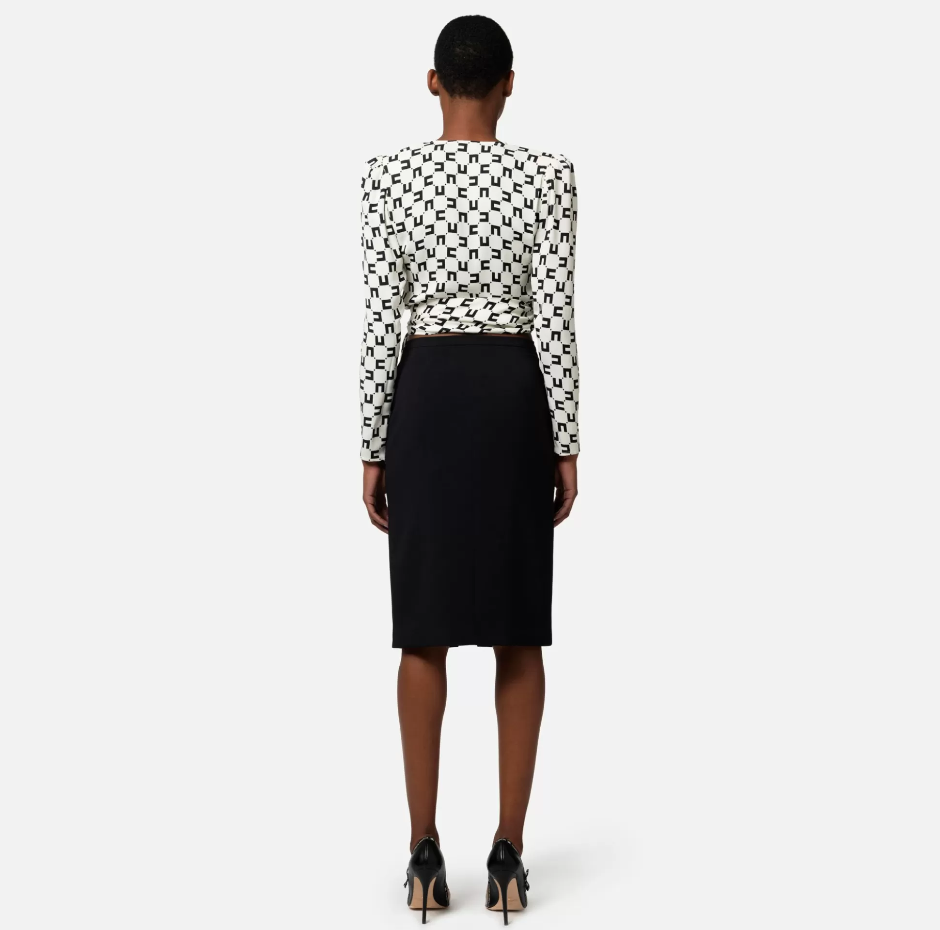 Elisabetta Franchi Camicie E Bluse^Camicia Cropped In Georgette Di Viscosa Stampa Logo Con Nodo
