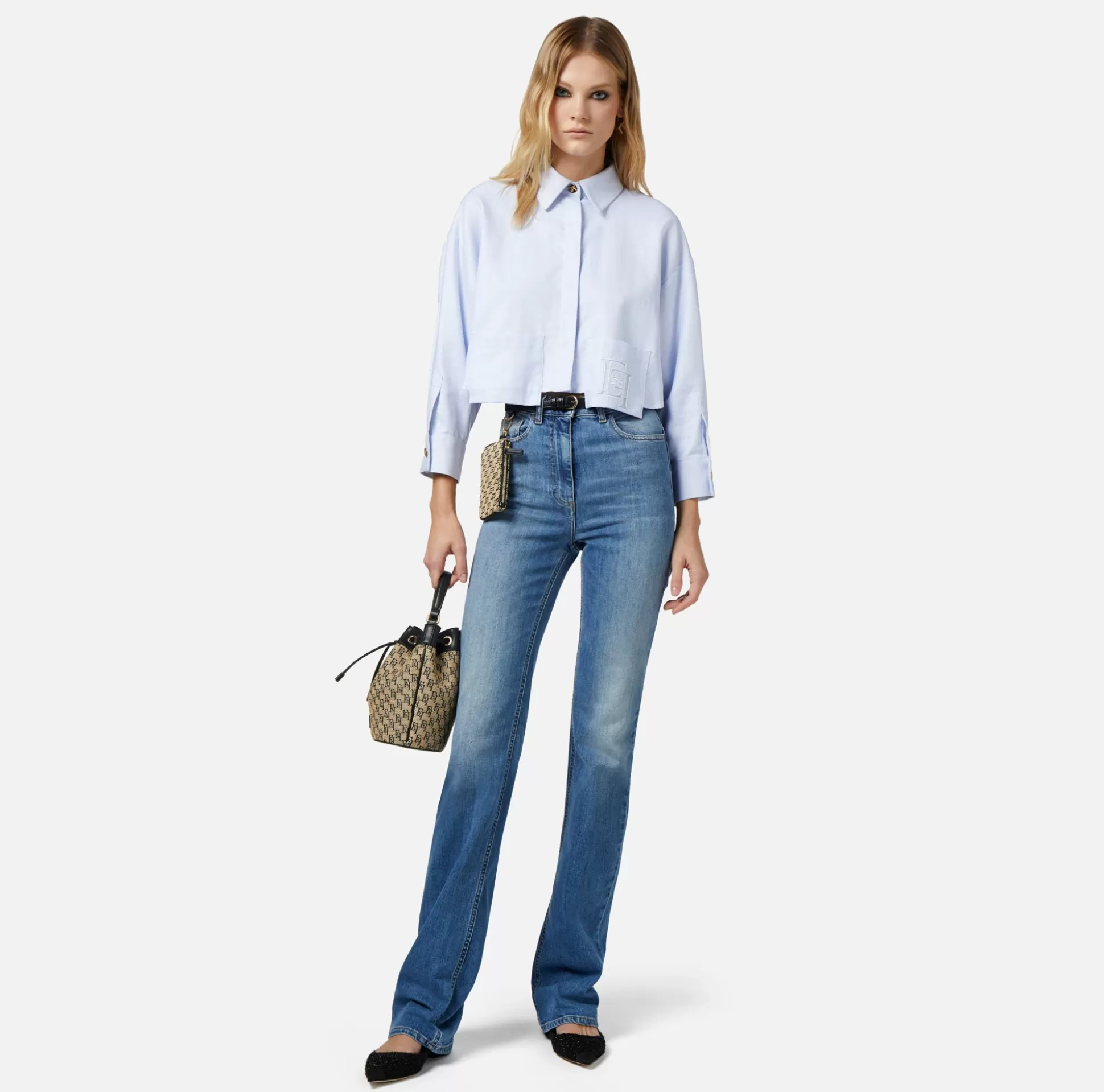 Elisabetta Franchi Camicie E Bluse^Camicia Cropped In Popeline Di Cotone