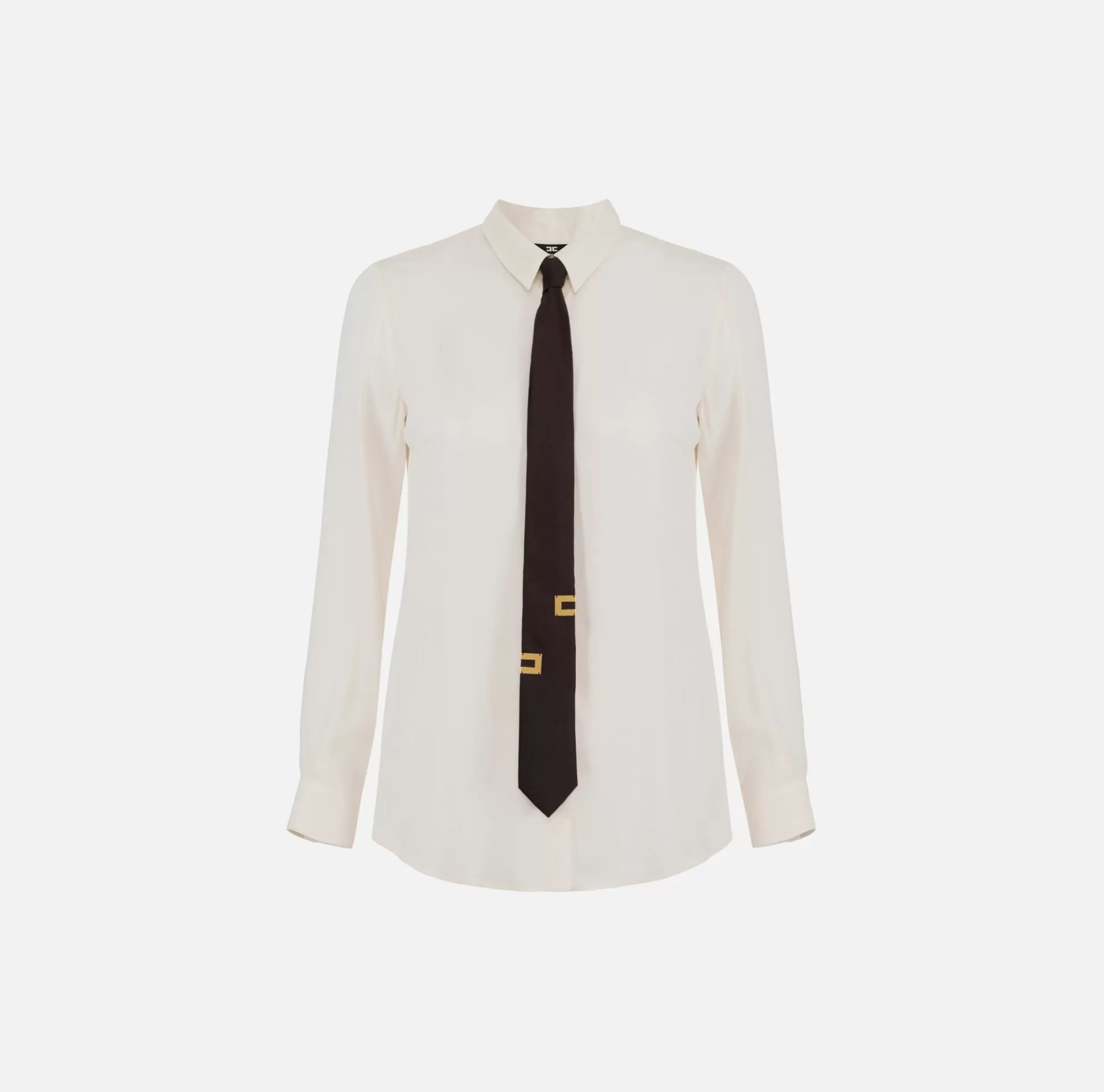 Elisabetta Franchi Camicie E Bluse^Camicia Dritta In Georgette Di Viscosa Con Cravatta Lettering