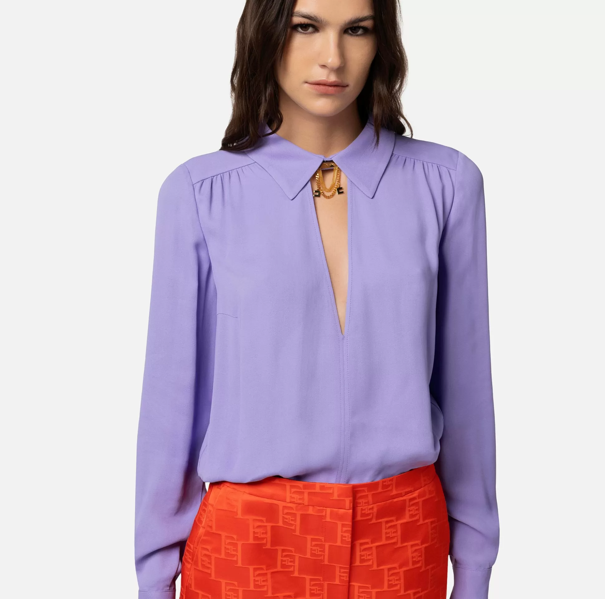 Elisabetta Franchi Camicie E Bluse^Camicia In Georgette Di Viscosa Con Accessorio Sul Collo