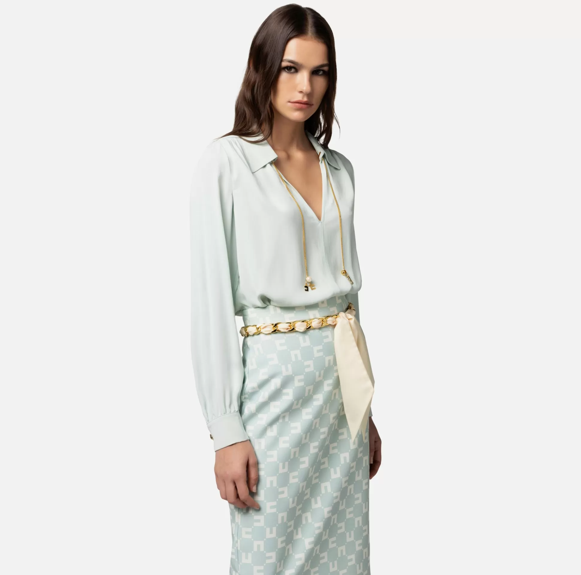 Elisabetta Franchi Camicie E Bluse^Camicia In Georgette Di Viscosa Con Accessorio Sul Collo