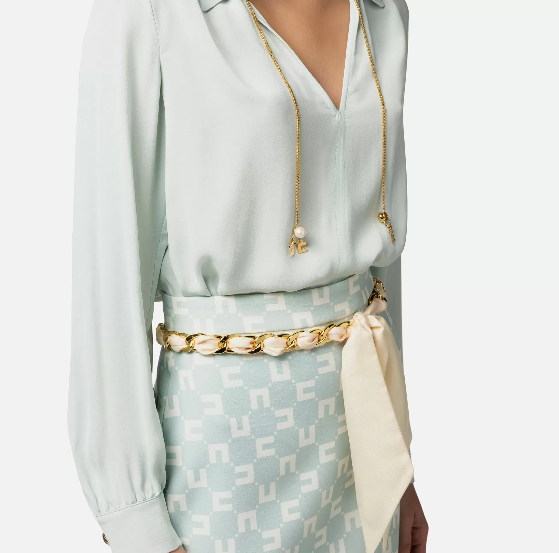 Elisabetta Franchi Camicie E Bluse^Camicia In Georgette Di Viscosa Con Accessorio Sul Collo