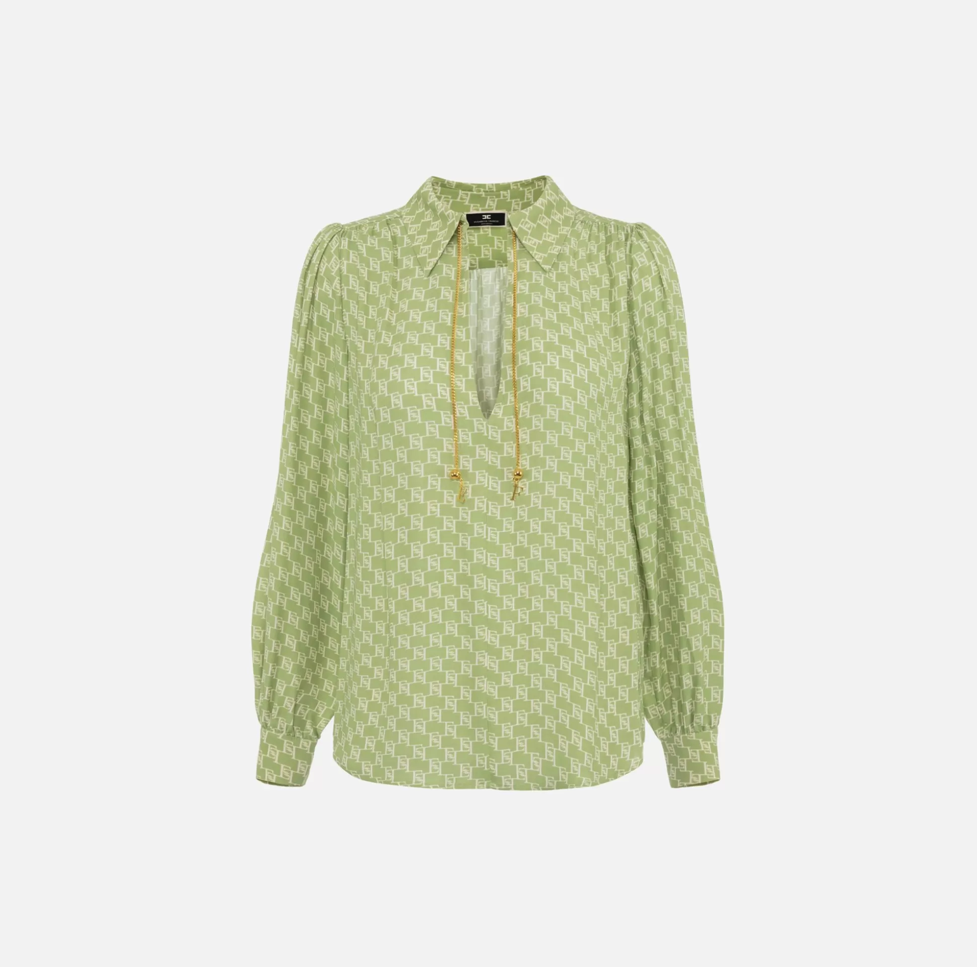 Elisabetta Franchi Camicie E Bluse^Camicia In Georgette Di Viscosa Stampa Logo Con Accessorio Sul Collo