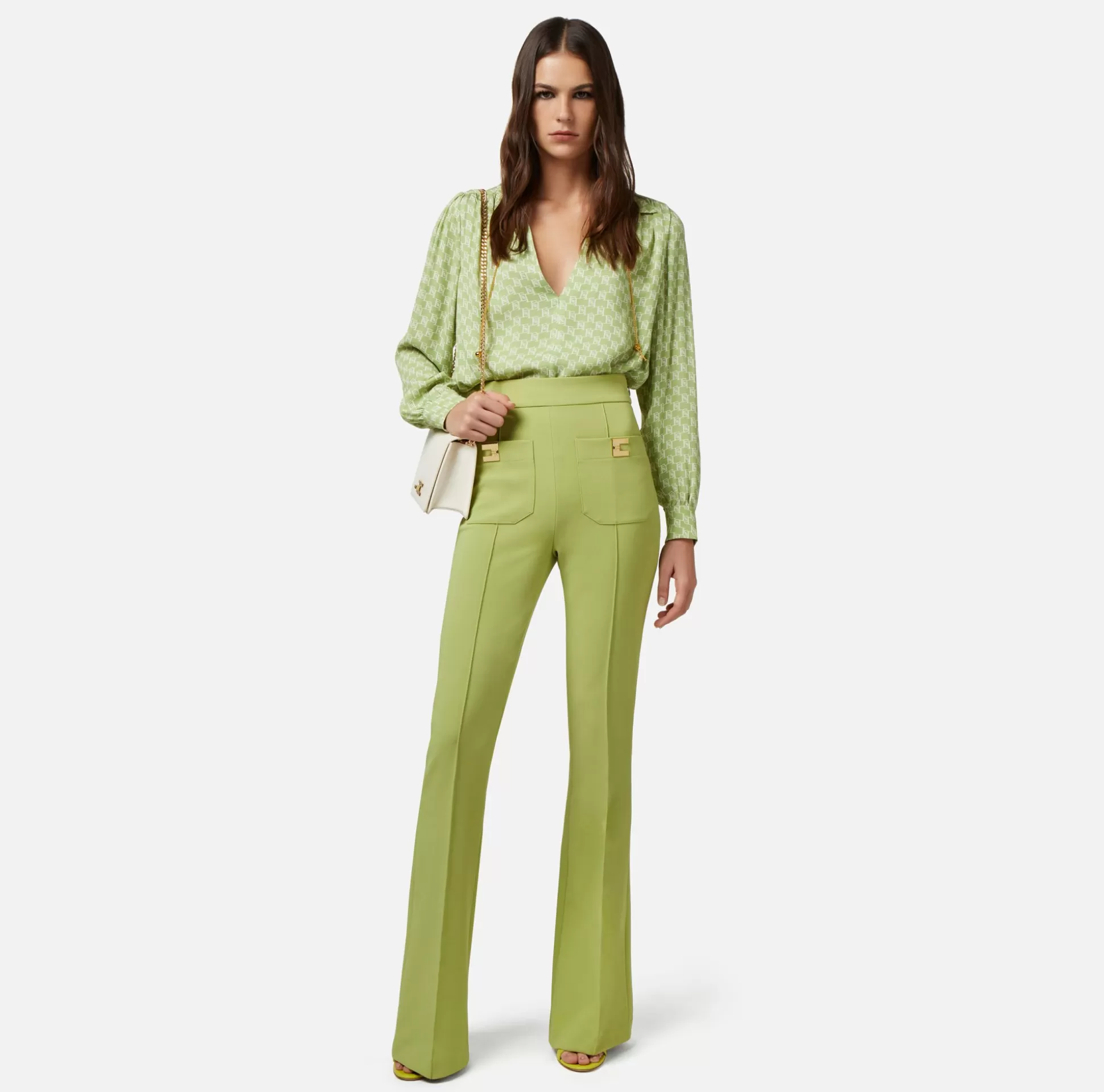 Elisabetta Franchi Camicie E Bluse^Camicia In Georgette Di Viscosa Stampa Logo Con Accessorio Sul Collo
