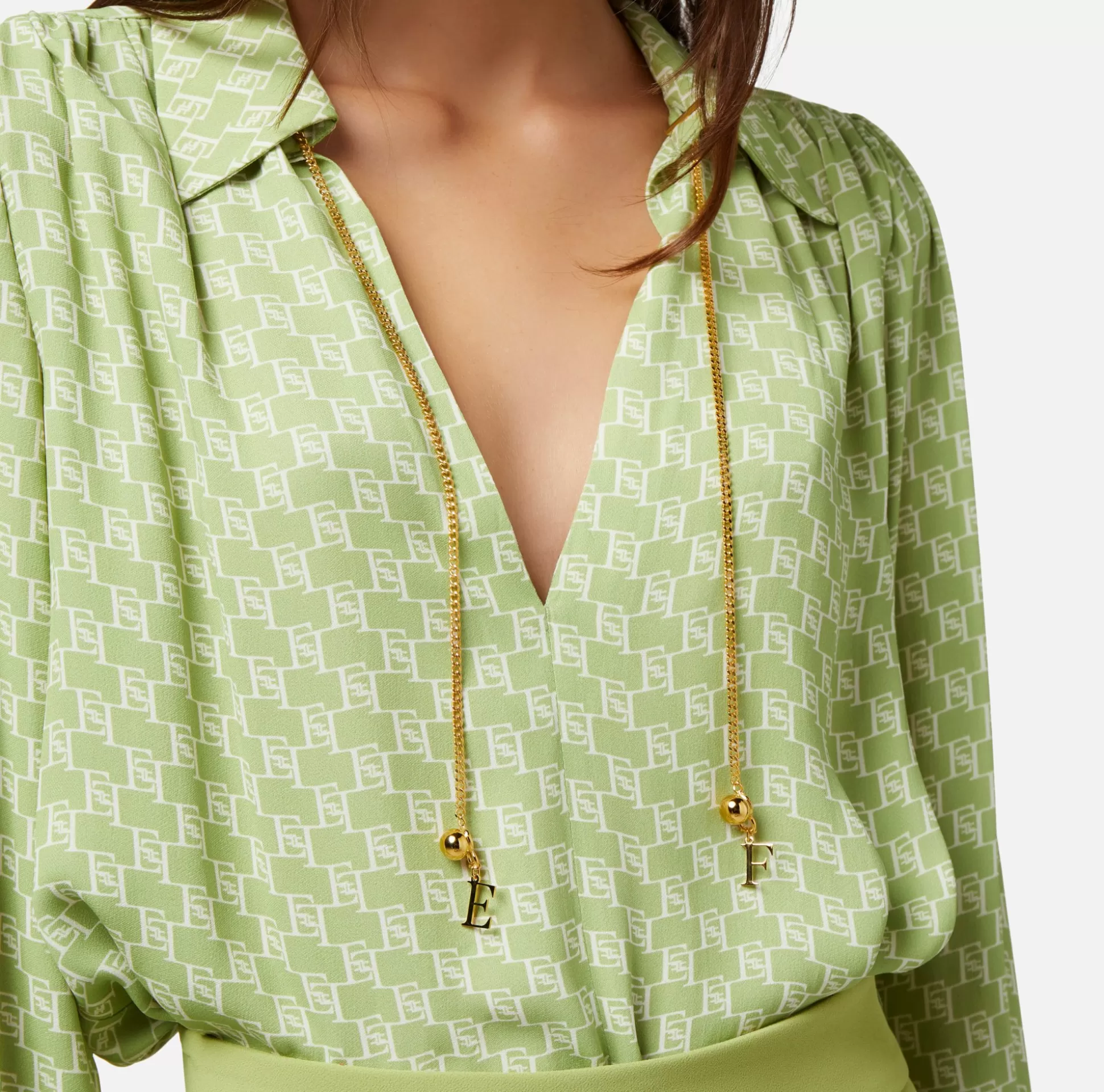 Elisabetta Franchi Camicie E Bluse^Camicia In Georgette Di Viscosa Stampa Logo Con Accessorio Sul Collo