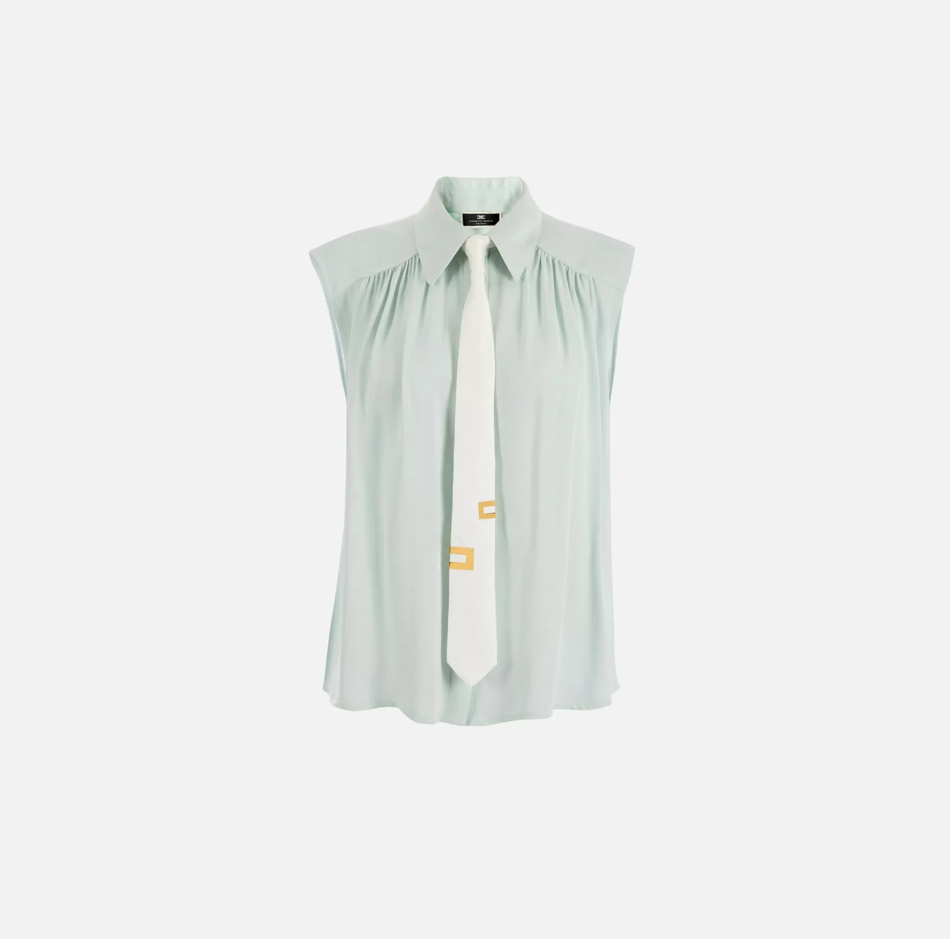 Elisabetta Franchi Camicie E Bluse^Camicia Svasata In Georgette Di Viscosa Con Cravatta Lettering