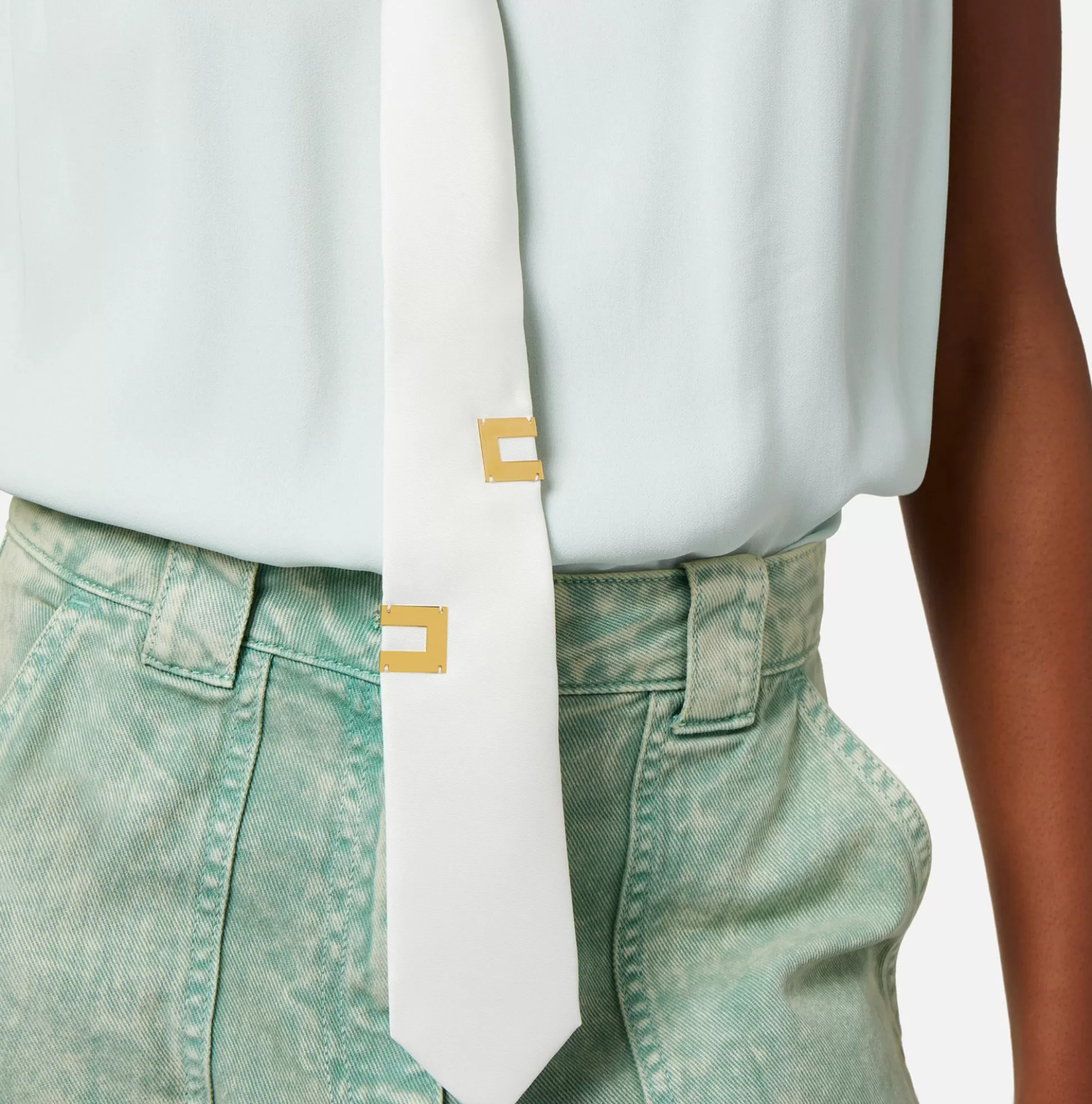Elisabetta Franchi Camicie E Bluse^Camicia Svasata In Georgette Di Viscosa Con Cravatta Lettering