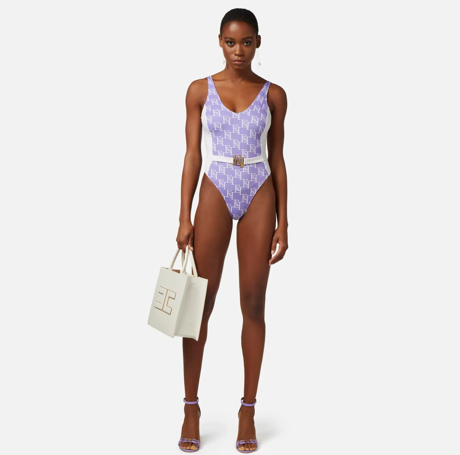 Elisabetta Franchi Beachwear^Costume Intero In Lycra Stampa Logo Con Fascione