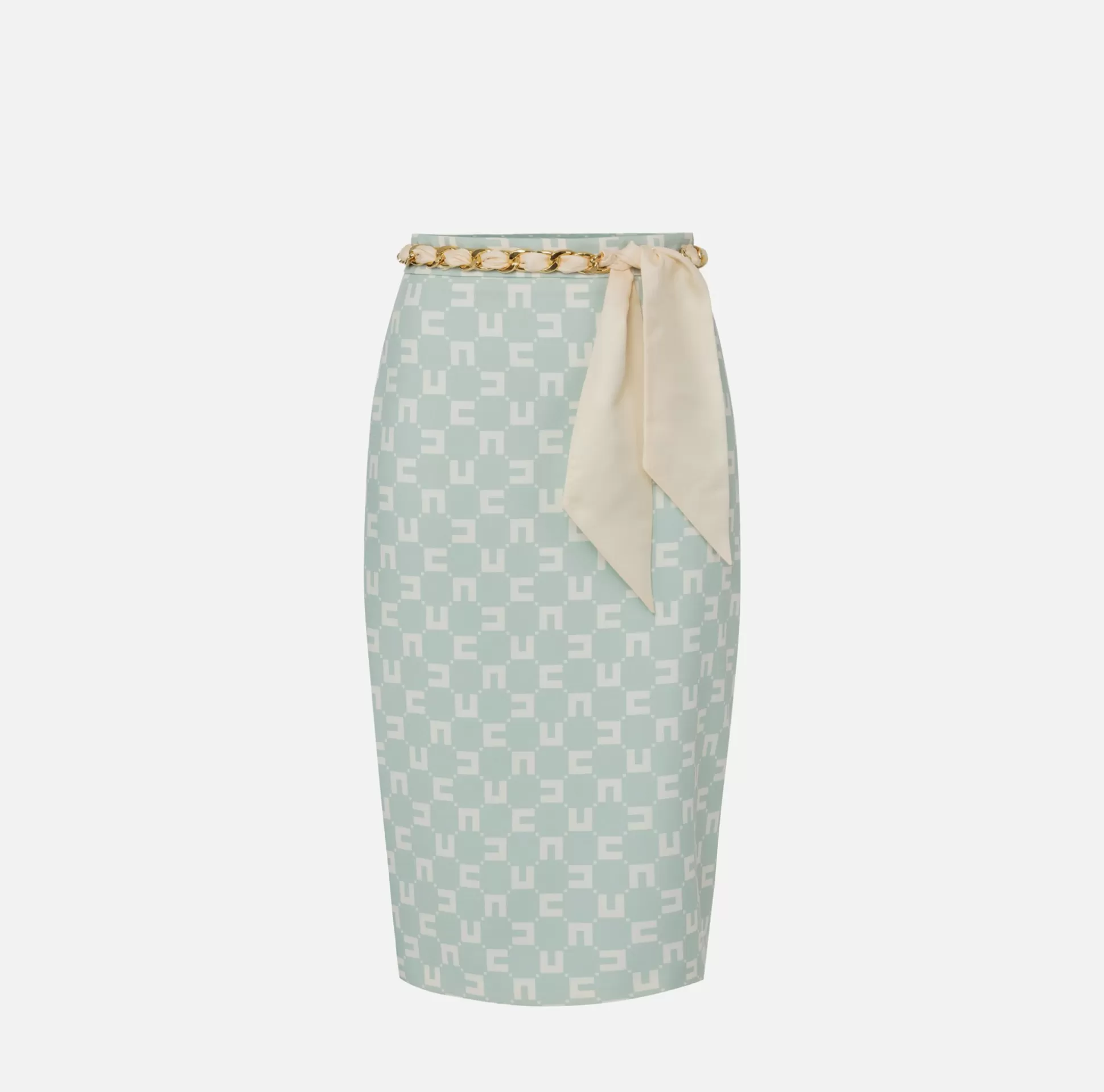 Elisabetta Franchi Gonne^Gonna Midi In Crepe Stretch Stampa Logo Con Cintura Foulard