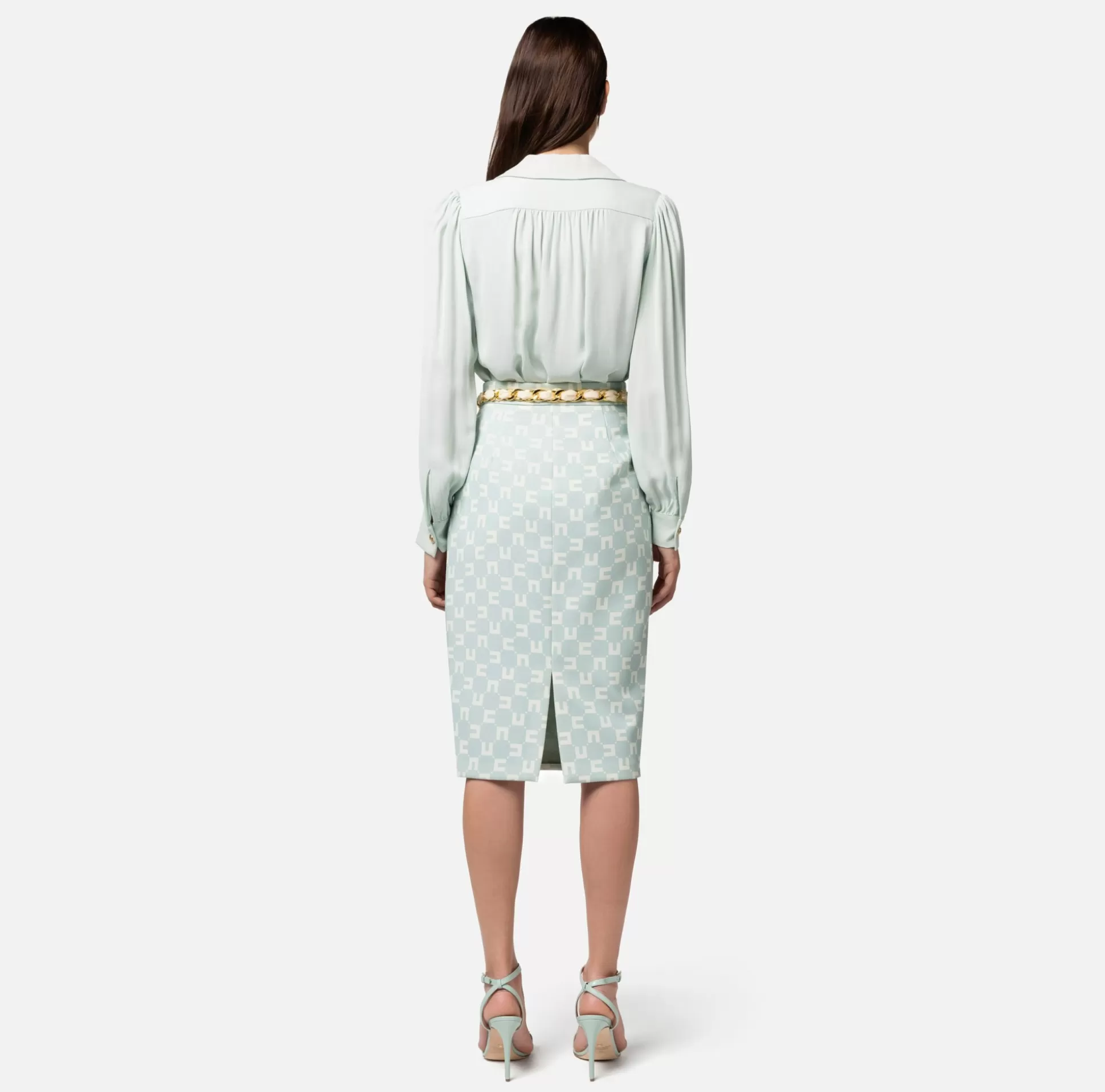 Elisabetta Franchi Gonne^Gonna Midi In Crepe Stretch Stampa Logo Con Cintura Foulard