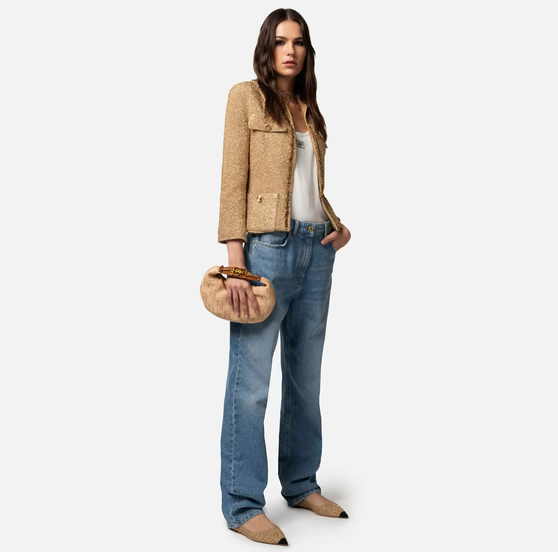 Elisabetta Franchi Borse A Mano^Hobo Piccola In Rafia Jacquard Con Morsetto In Metallo