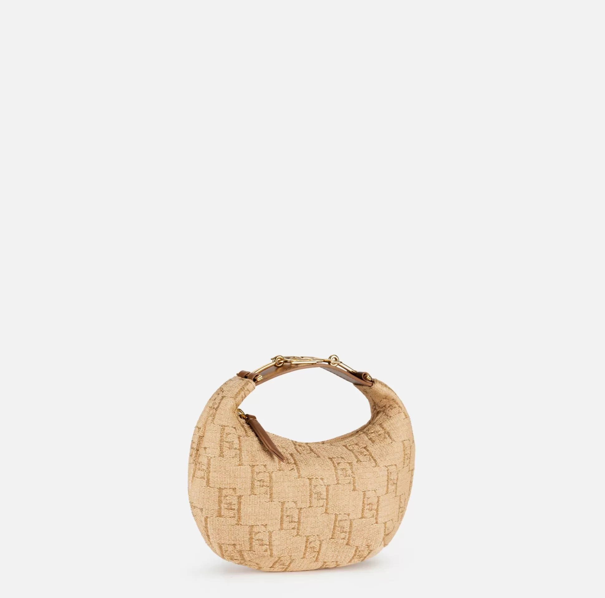 Elisabetta Franchi Borse A Mano^Hobo Piccola In Rafia Jacquard Con Morsetto In Metallo