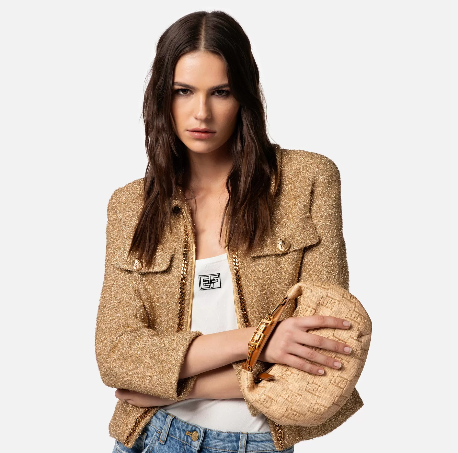 Elisabetta Franchi Borse A Mano^Hobo Piccola In Rafia Jacquard Con Morsetto In Metallo