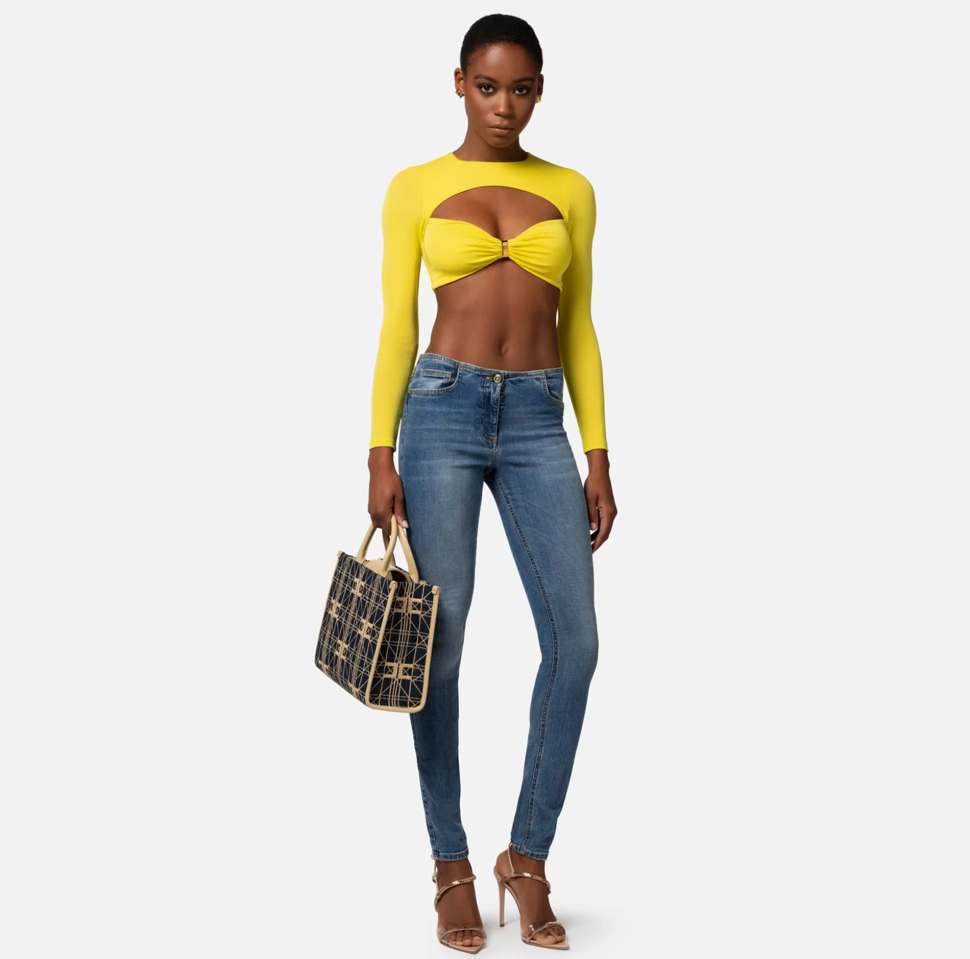 Elisabetta Franchi Top, T-Shirt & Body^Maglia Cropped In Jersey Con Cut Out