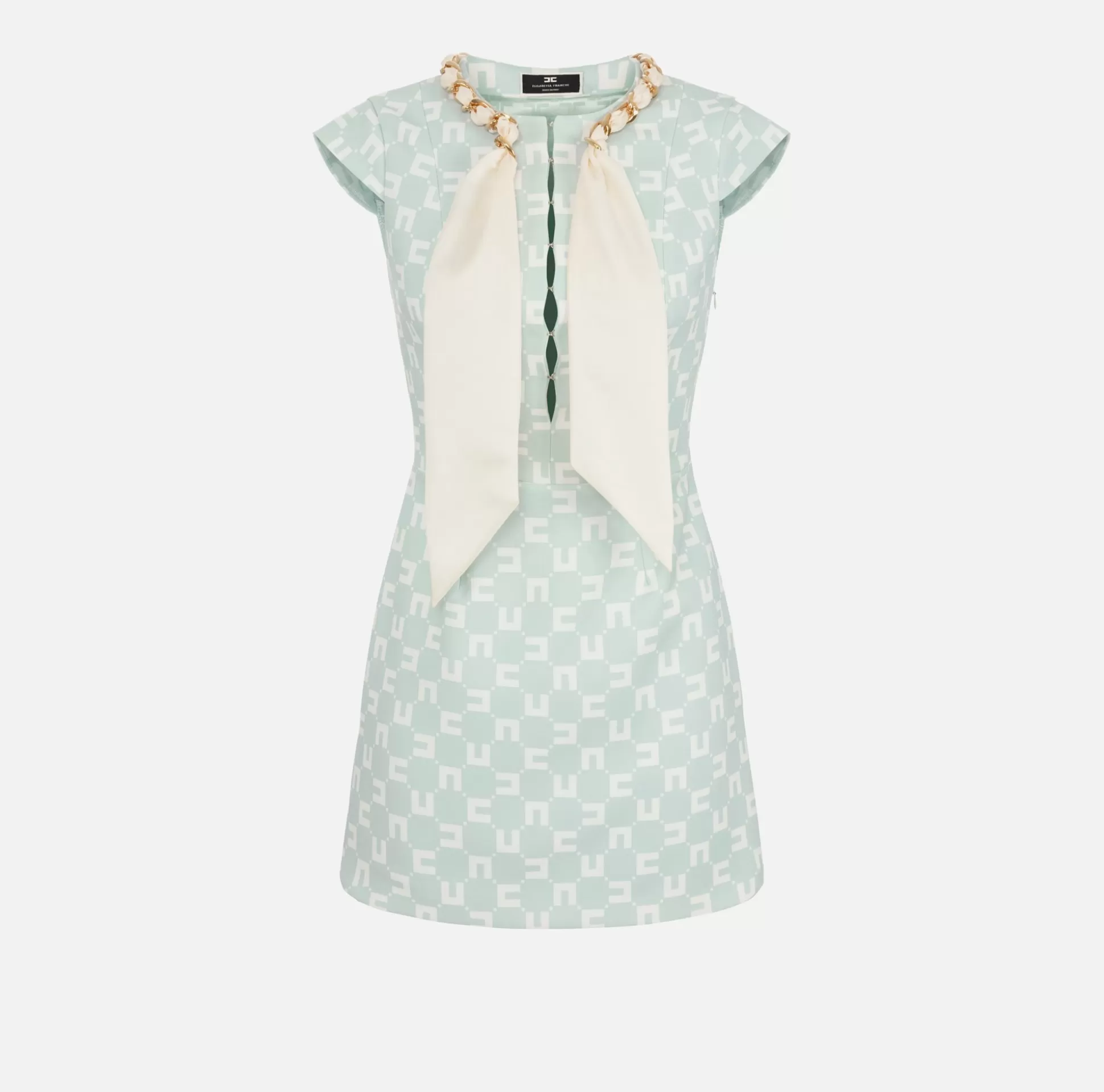 Elisabetta Franchi Abiti^Miniabito In Crepe Stretch Stampa Logo Con Foulard Sullo Scollo