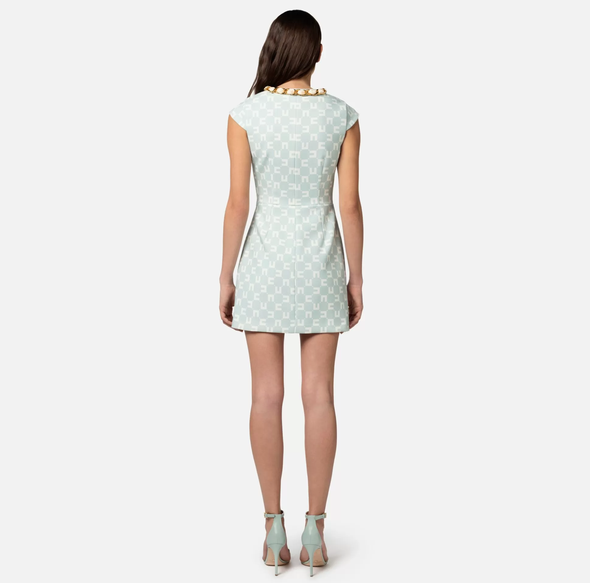 Elisabetta Franchi Abiti^Miniabito In Crepe Stretch Stampa Logo Con Foulard Sullo Scollo
