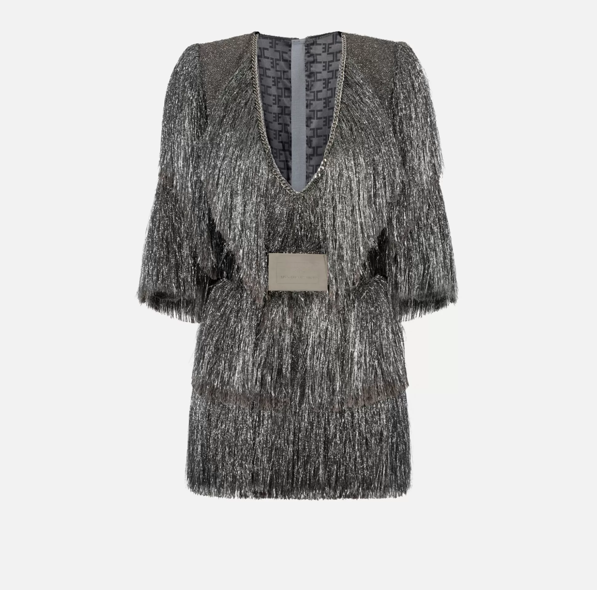 Elisabetta Franchi Abiti^Miniabito In Tweed Lurex Con Frange E Cintura