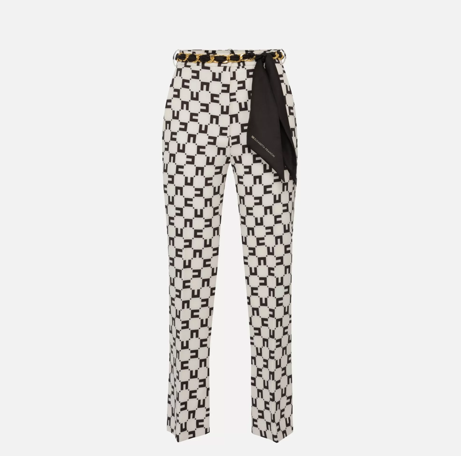 Elisabetta Franchi Pantaloni E Shorts^Pantalone A Zampetta In Crepe Stretch Stampa Logo Con Cintura Foulard