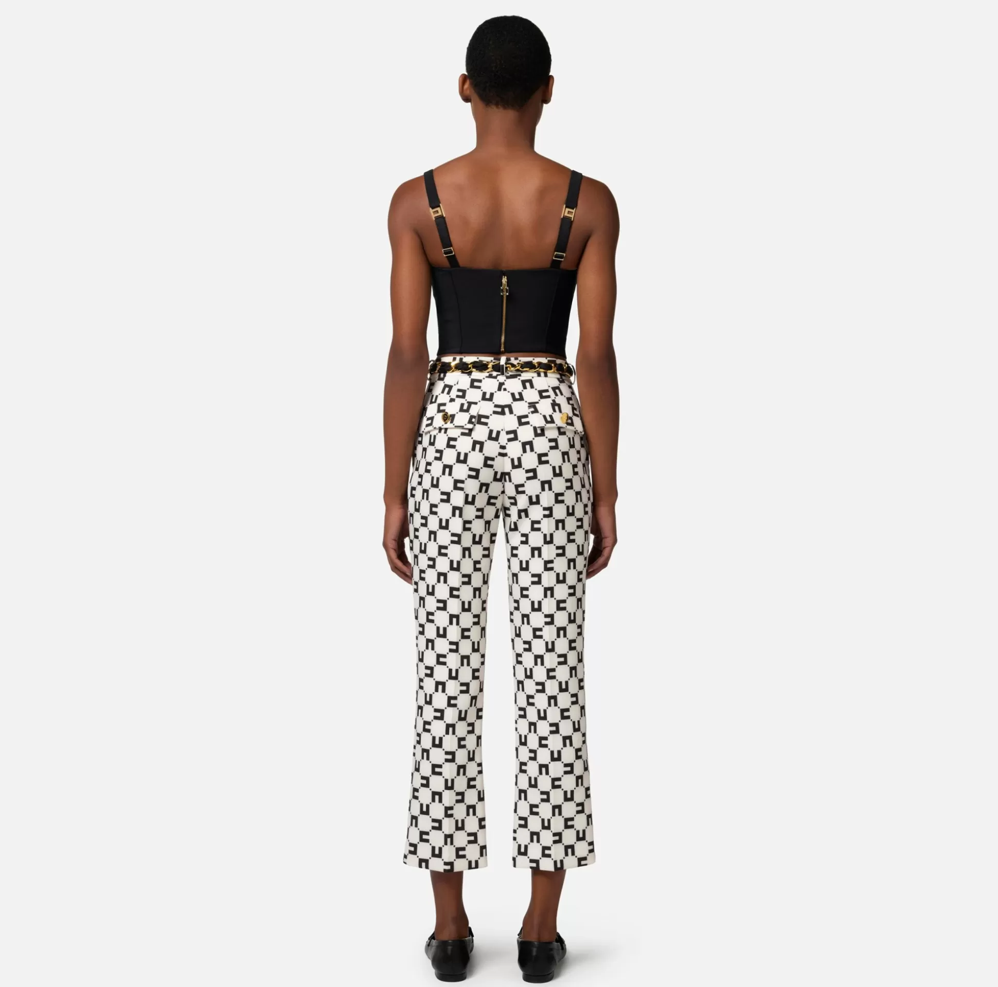 Elisabetta Franchi Pantaloni E Shorts^Pantalone A Zampetta In Crepe Stretch Stampa Logo Con Cintura Foulard