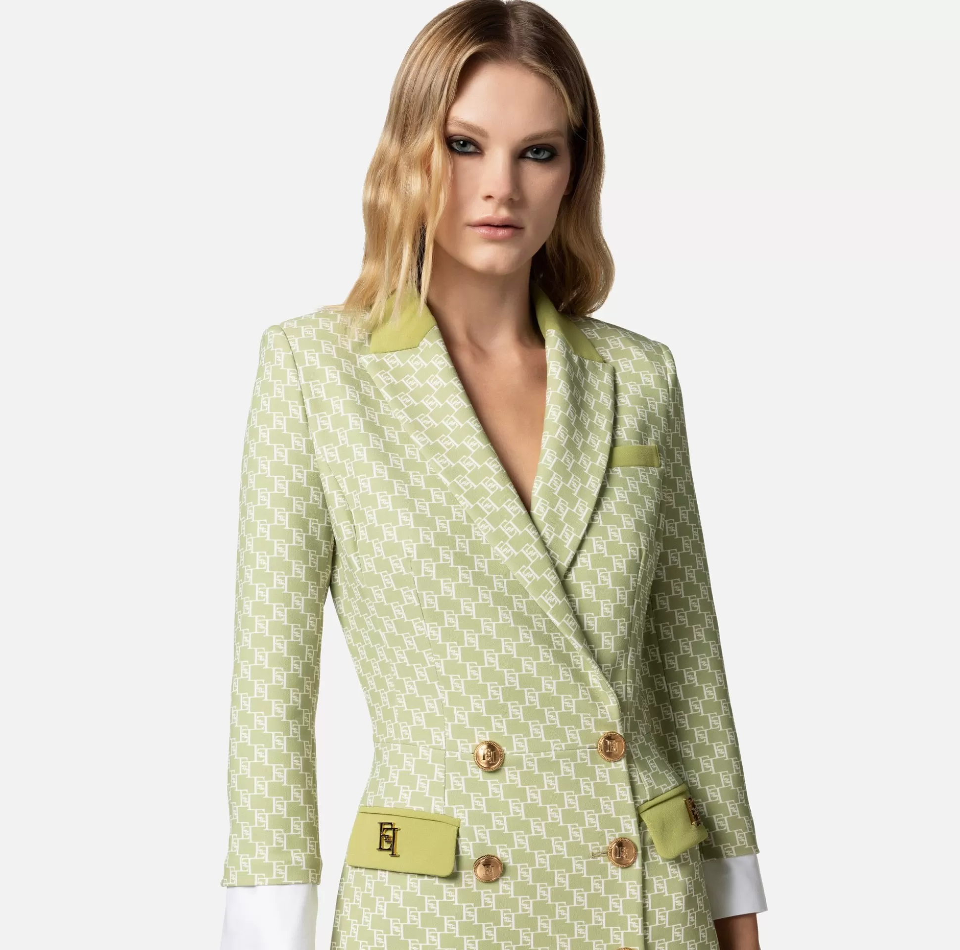 Elisabetta Franchi Abiti^Robe Manteau In Crepe Stretch Stampa Logo