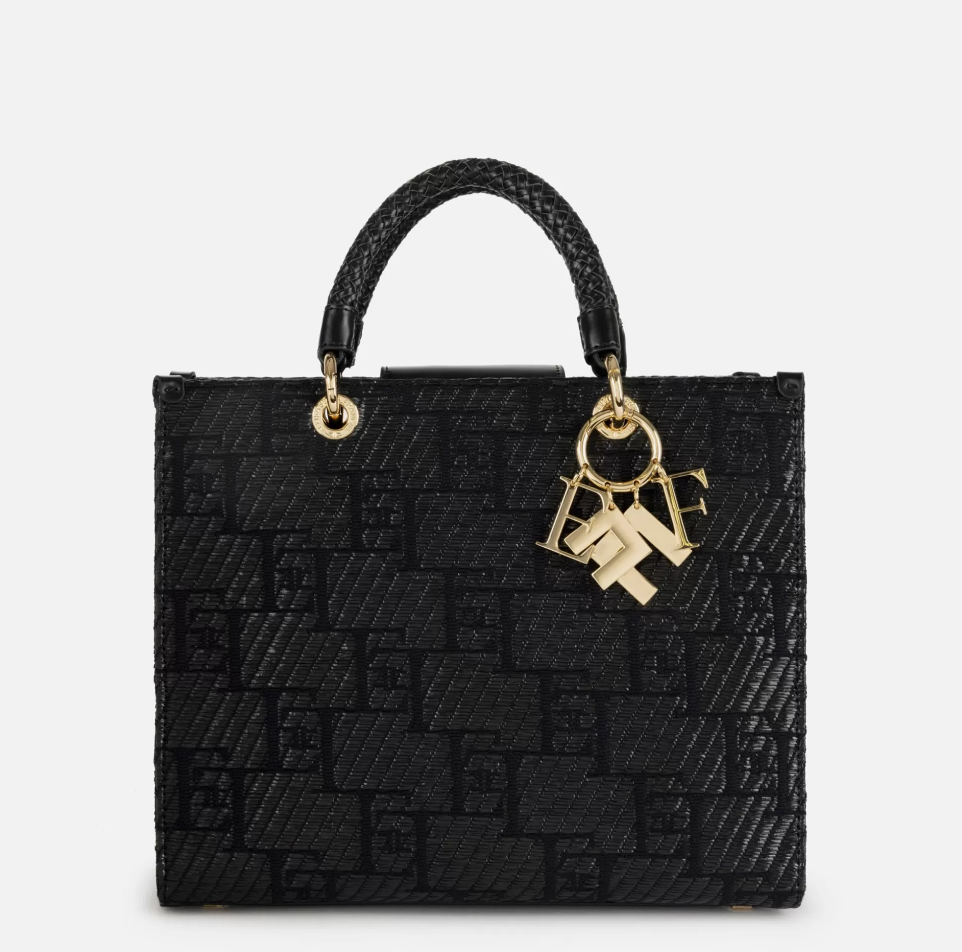 Elisabetta Franchi Borse A Mano^Shopper Media In Rafia Jacquard Con Charms