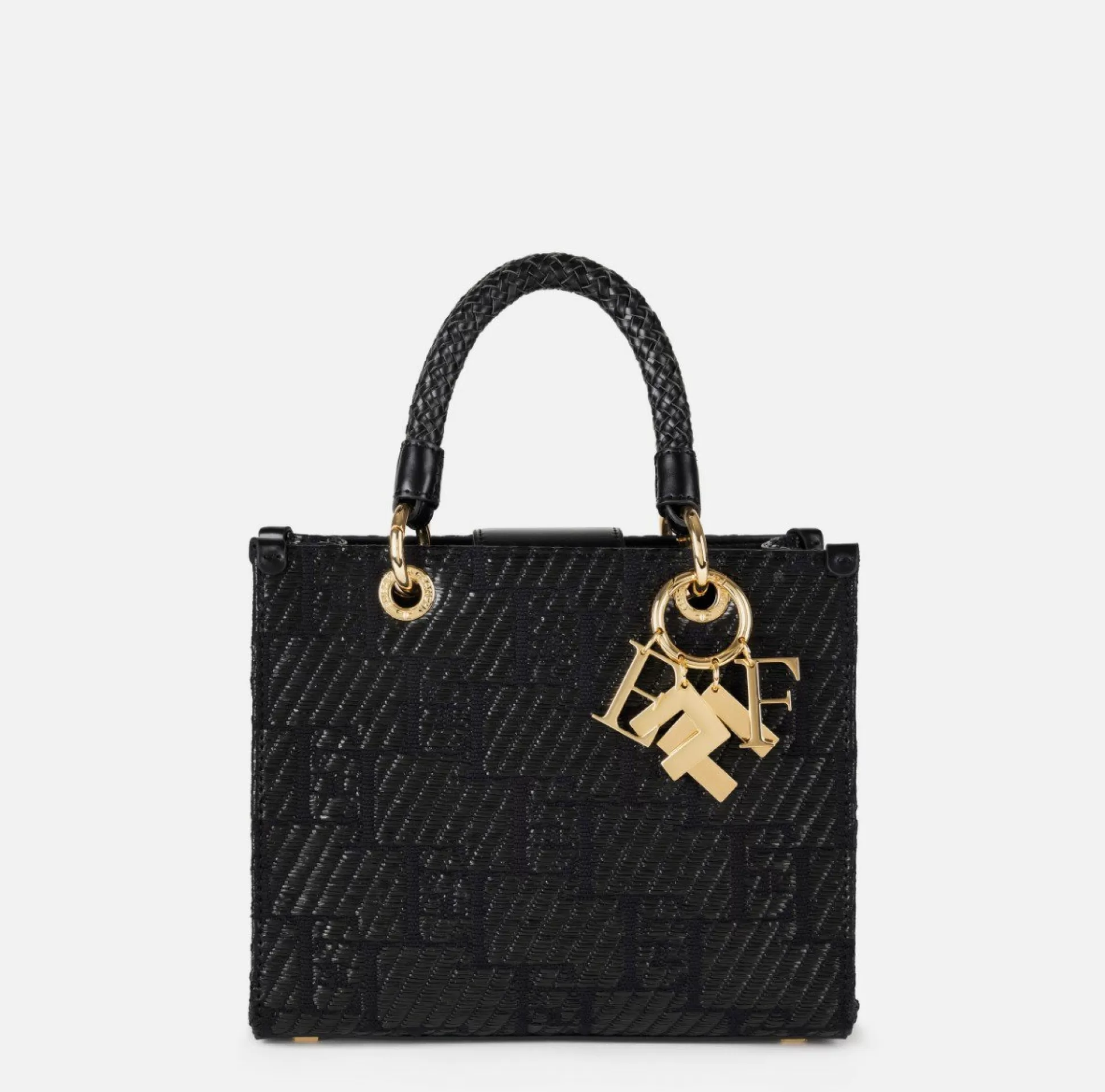 Elisabetta Franchi Borse A Mano^Shopper Piccola In Rafia Jacquard Con Charms