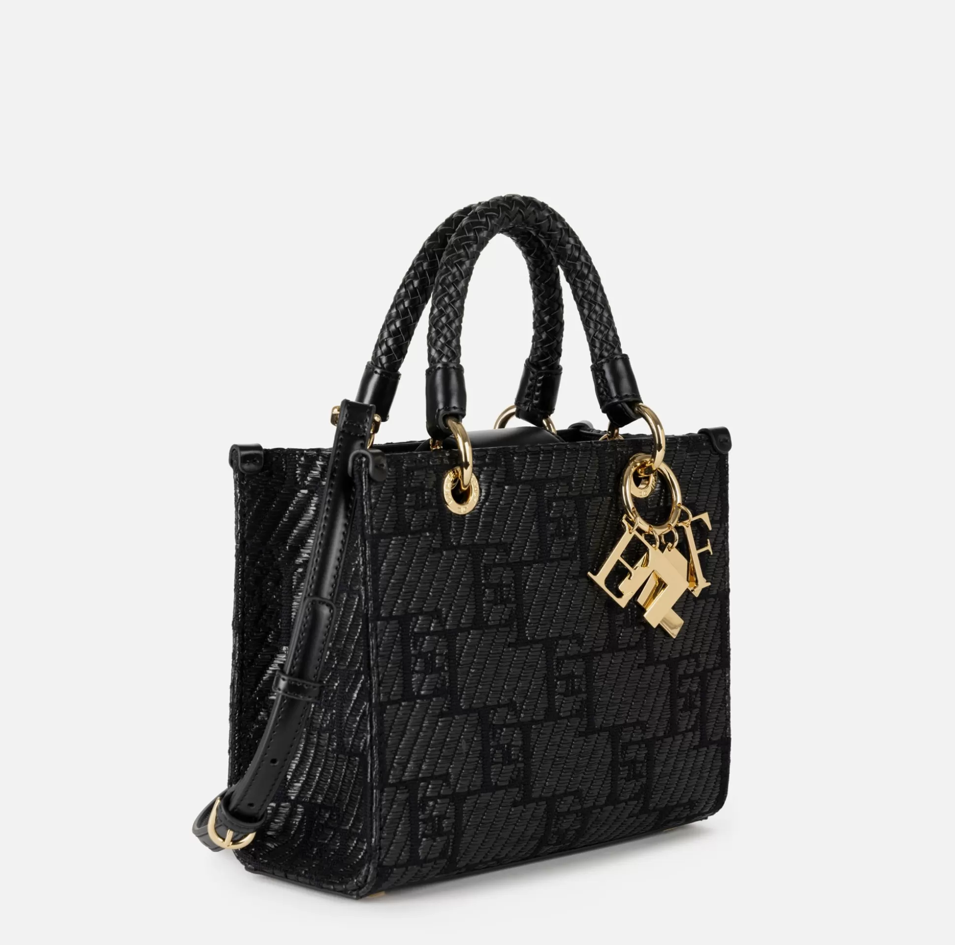 Elisabetta Franchi Borse A Mano^Shopper Piccola In Rafia Jacquard Con Charms