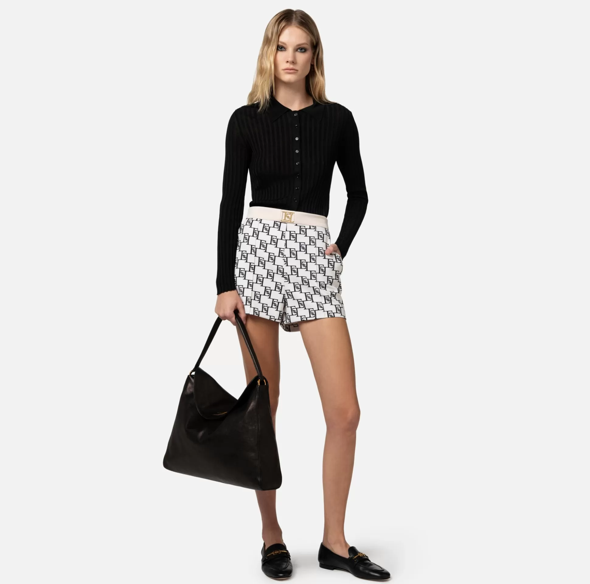 Elisabetta Franchi Pantaloni E Shorts^Short In Crepe Stampato Con Placca Logo