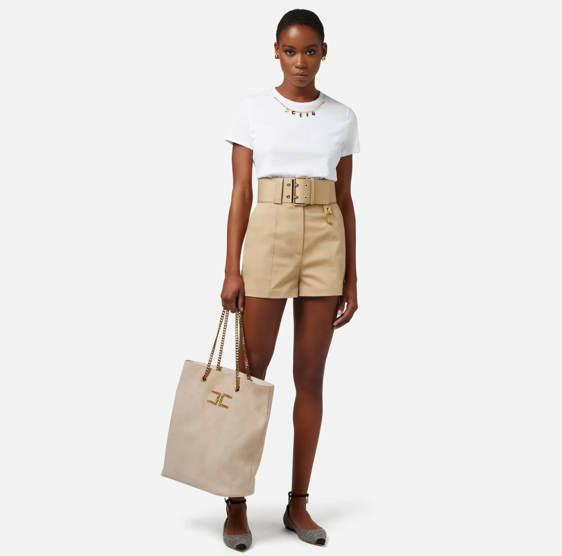 Elisabetta Franchi Pantaloni E Shorts^Shorts In Cotone Stretch Con Cintura