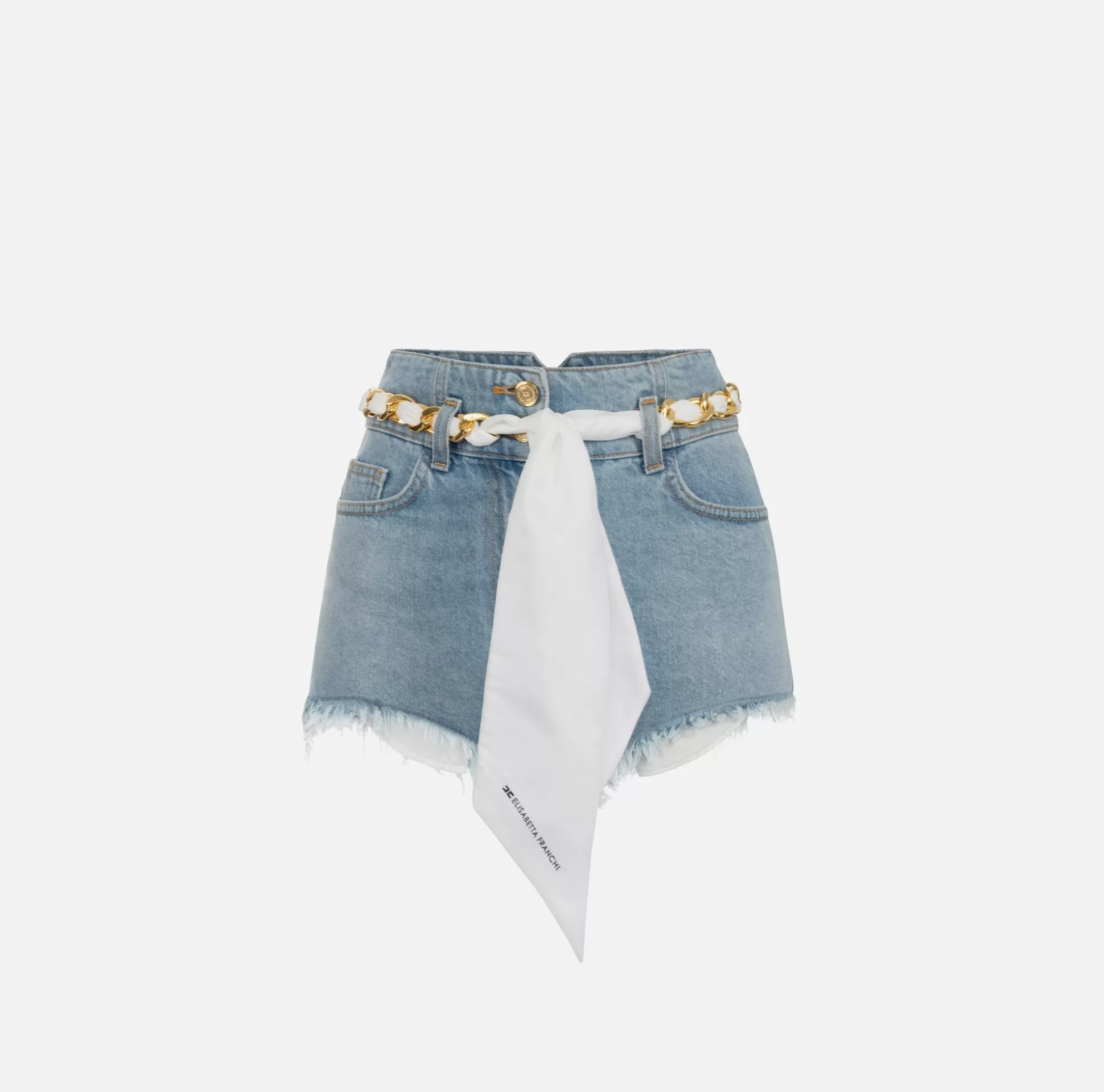 Elisabetta Franchi Pantaloni E Shorts^Shorts In Denim Con Cintura Foulard