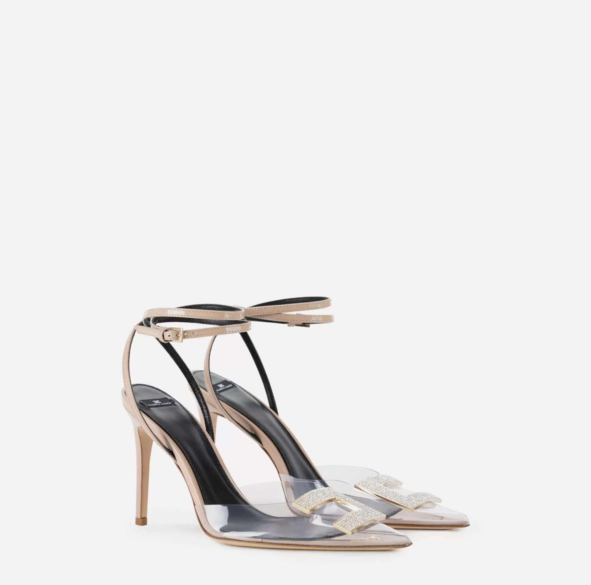 Elisabetta Franchi Decollete^Slingback In Vernice E Pvc Con Logo Strass