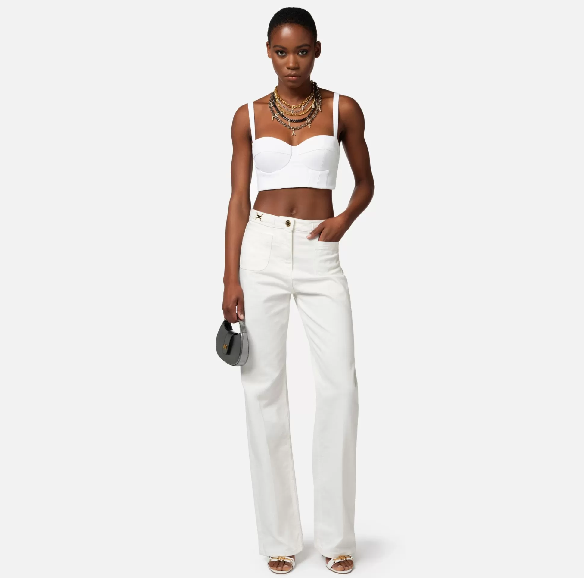 Elisabetta Franchi Top, T-Shirt & Body^Top Bustier In Doppio Crepe Stretch Con Collana