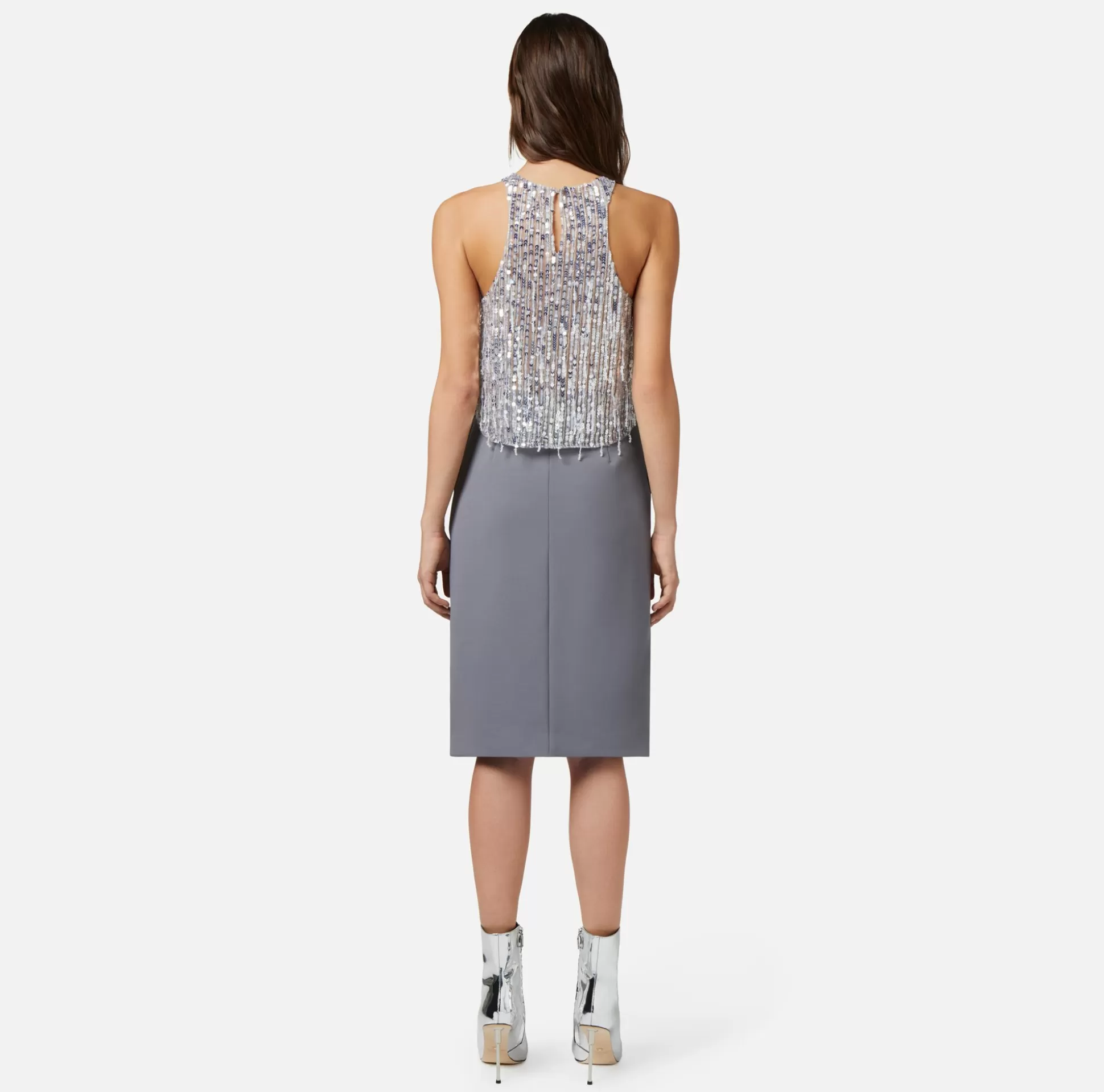 Elisabetta Franchi Top, T-Shirt & Body^Top Cropped In Tulle Con Frange Di Perline E Paillettes