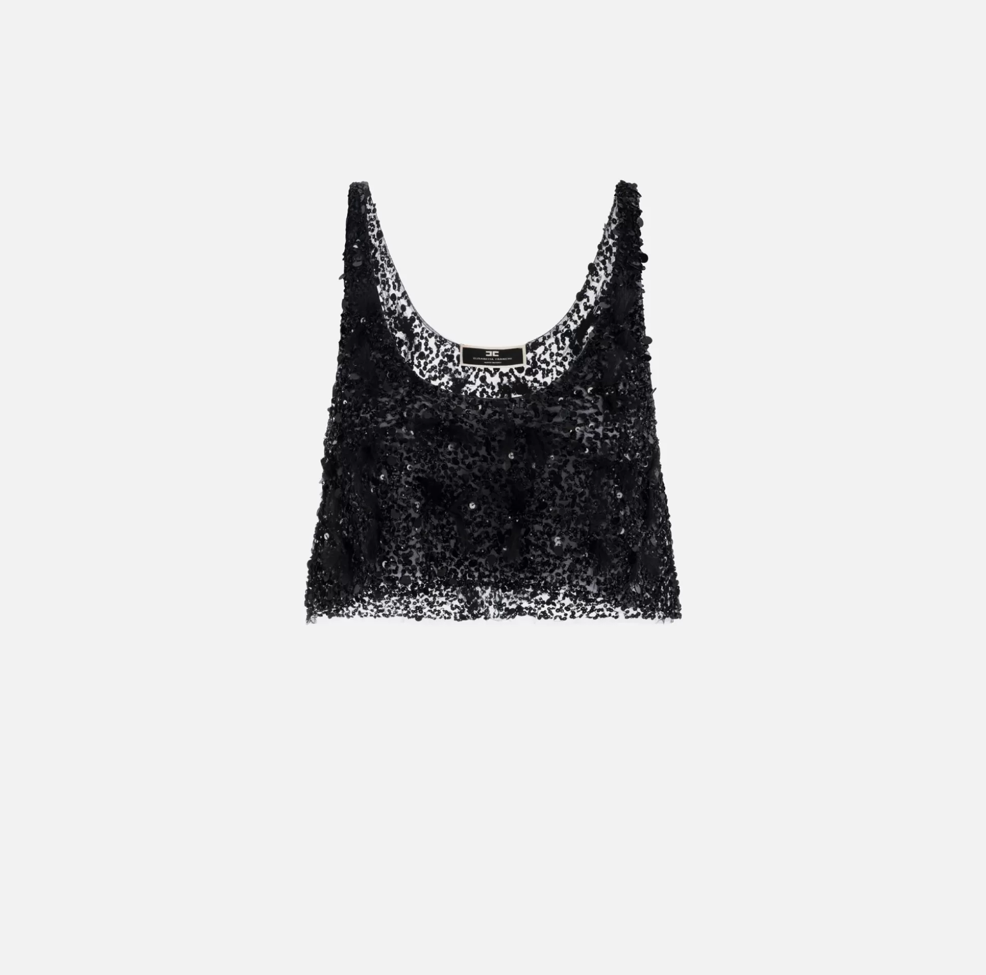 Elisabetta Franchi Top, T-Shirt & Body^Top Cropped In Tulle Ricamato